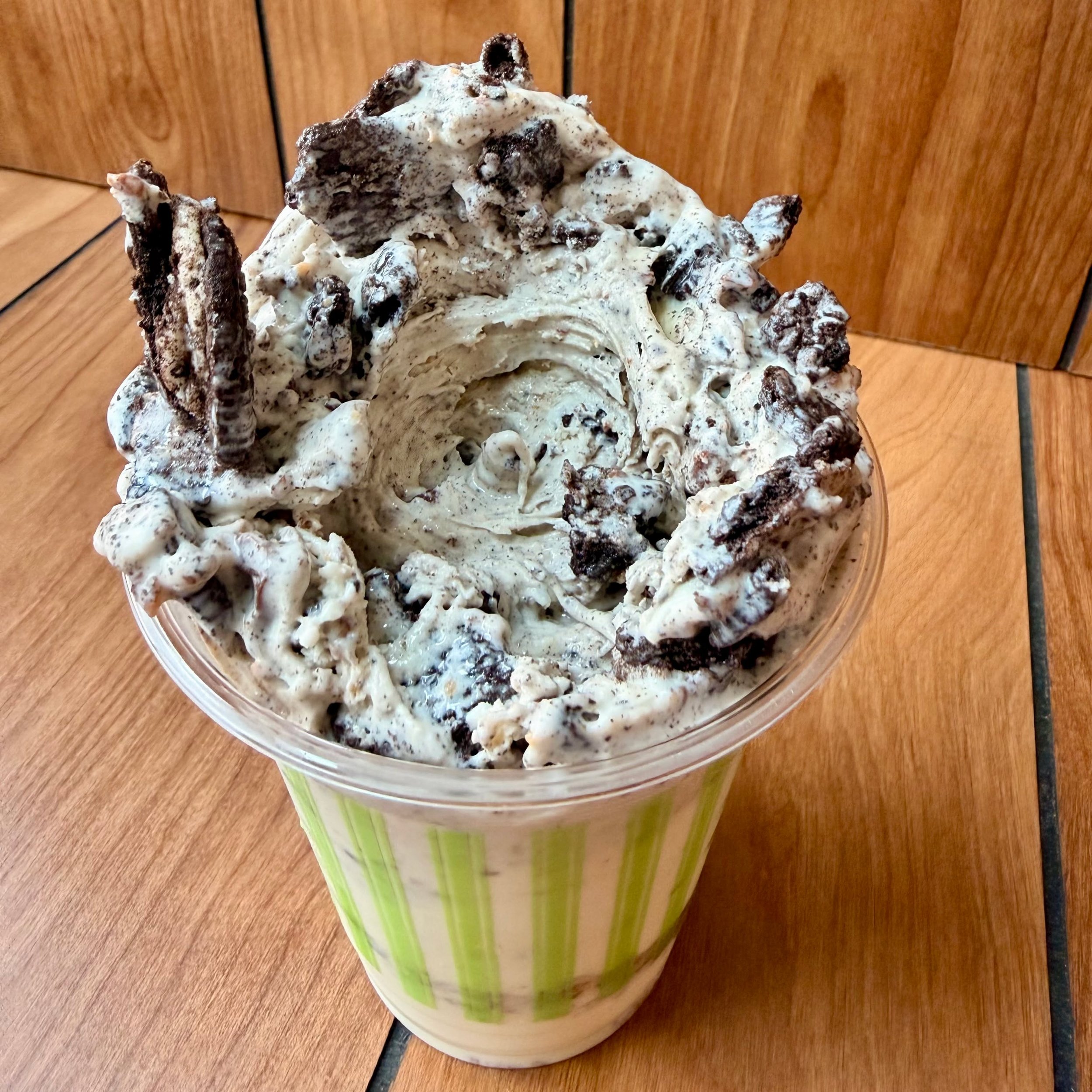 Spinners are already one of our favorite things on the menu! 

Imagine a Mc******ds McF*****y but with our homemade fresh frozen custard instead of "frozen dairy dessert product". And our machines keep working! 

This one was made with Oreo