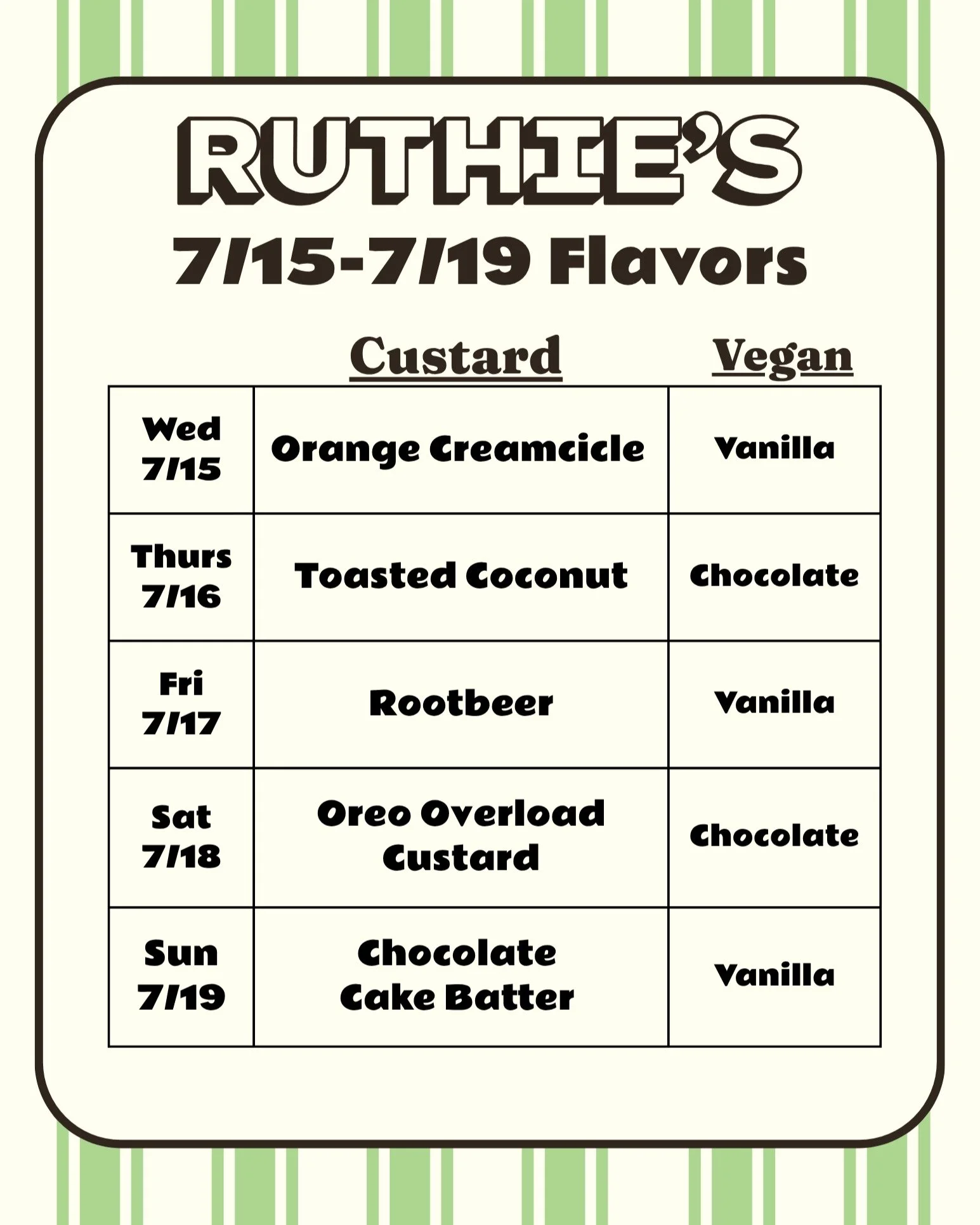 The flavor schedule for this week is out!! 
We're doing Orange Creamcicle on Wednesday to make up for missing it Sunday.

Also, we have adjusted our hours for the rest of the summer. We'll look to stretch back to 11pm Weekends in the Fall when we hop