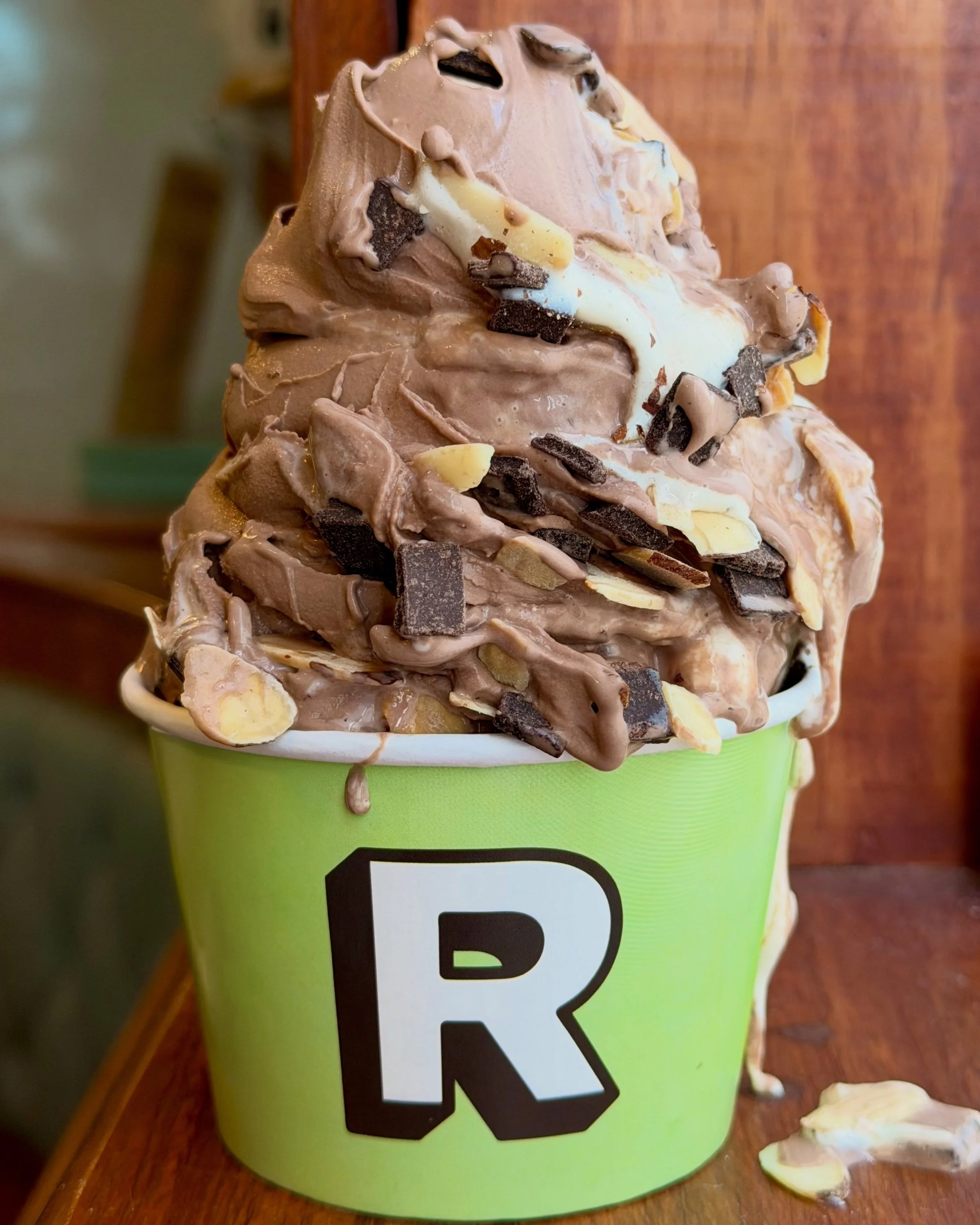 Rocky Road!! One of our most requested flavors!
Chocolate Custard with Marshmallow Ripple, Mini Marshmallows and Roasted Almond!

Come and get it so we can make it again!!!