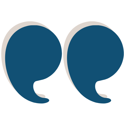 Two stylized blue quotation marks facing each other.