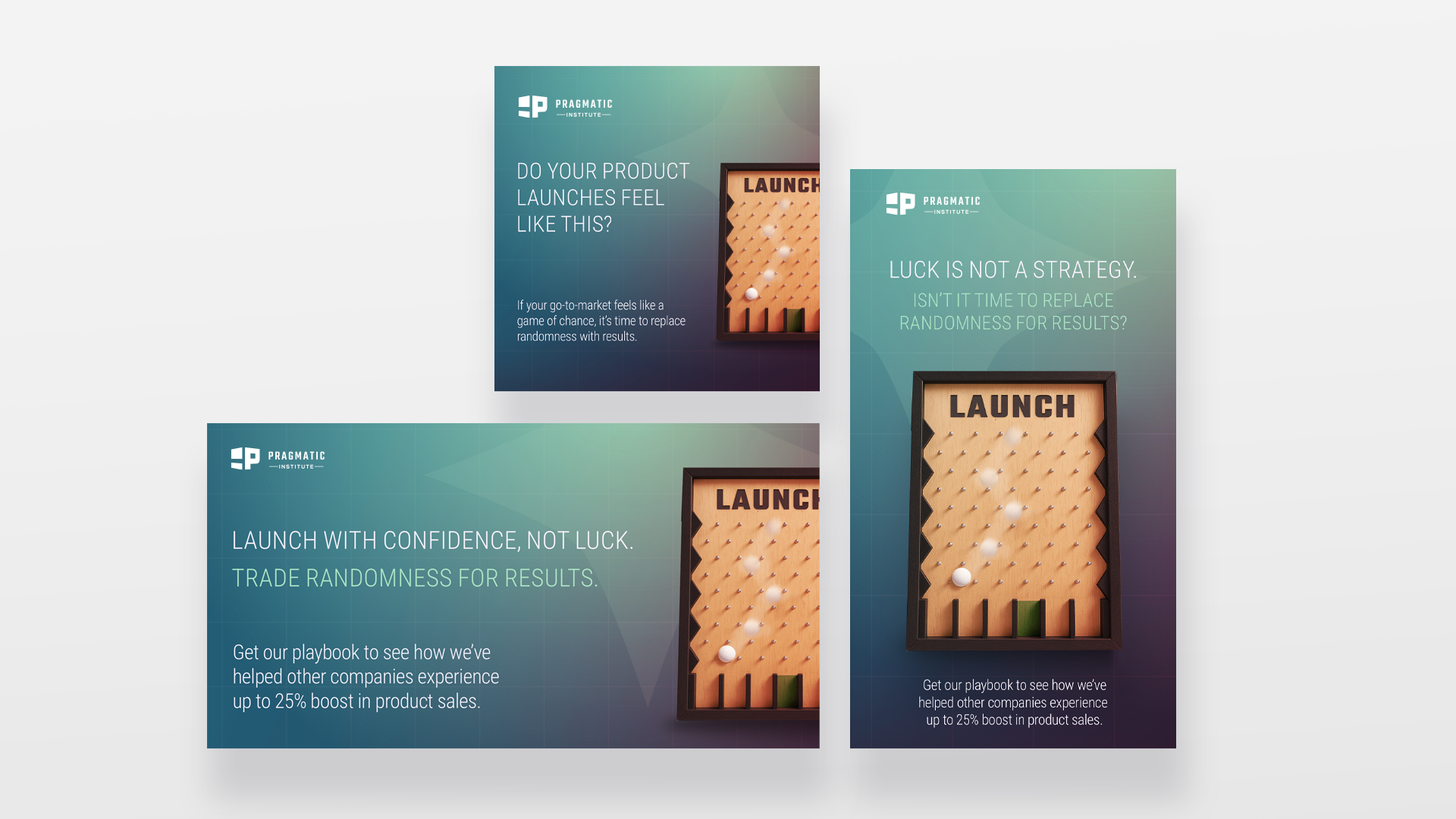 Paid media digital display ads. Rotating ad copy used for A/B testing.