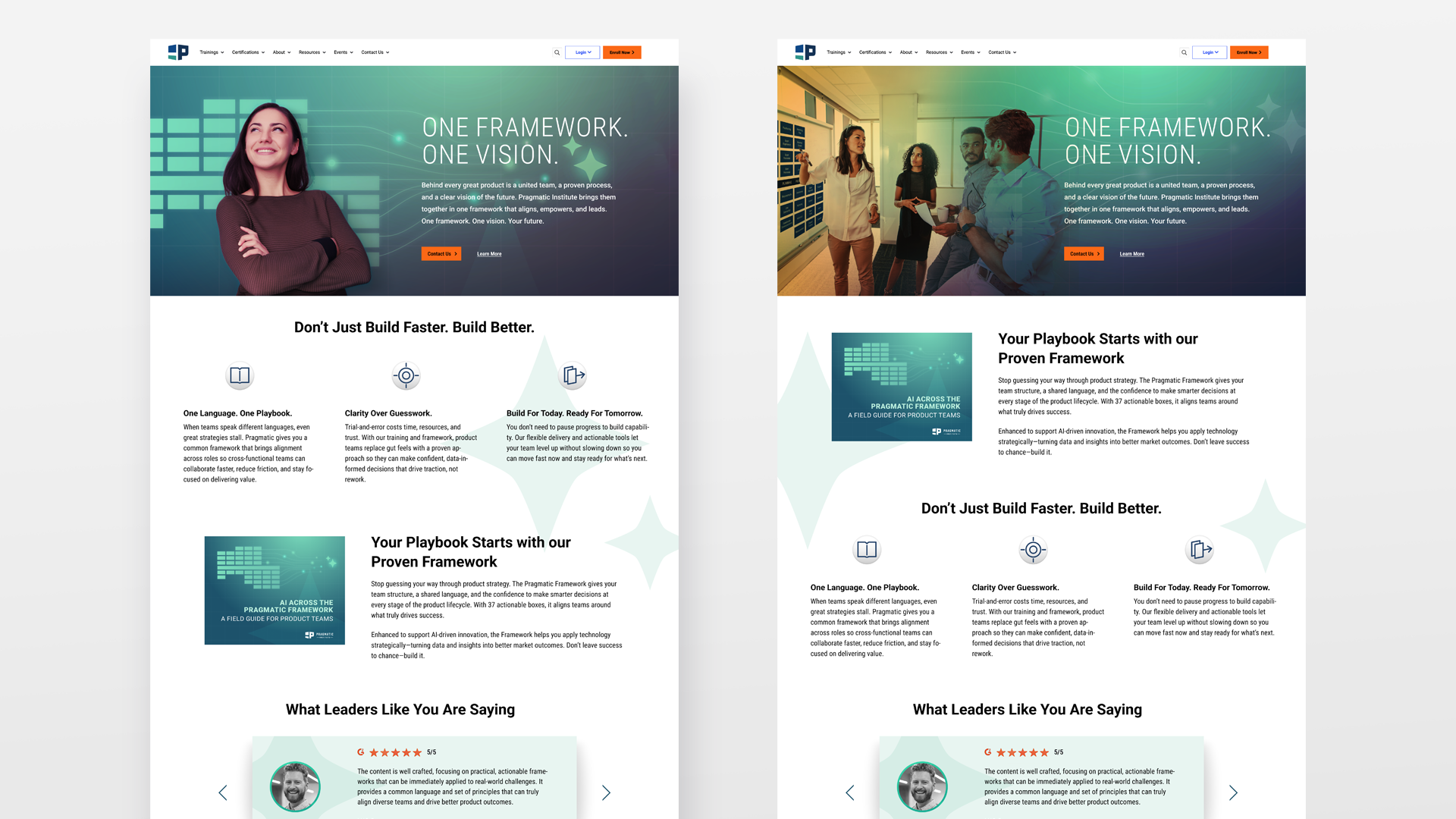 Landing page mocks for A/B testing. Design and concept.