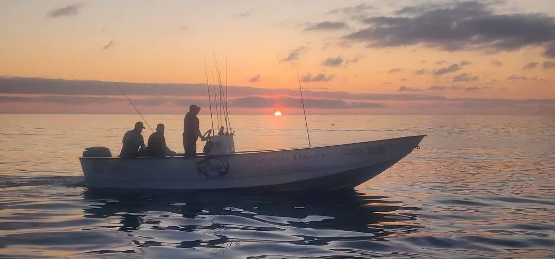 Evening fishing on calm waters near Cedros as the sun sets.