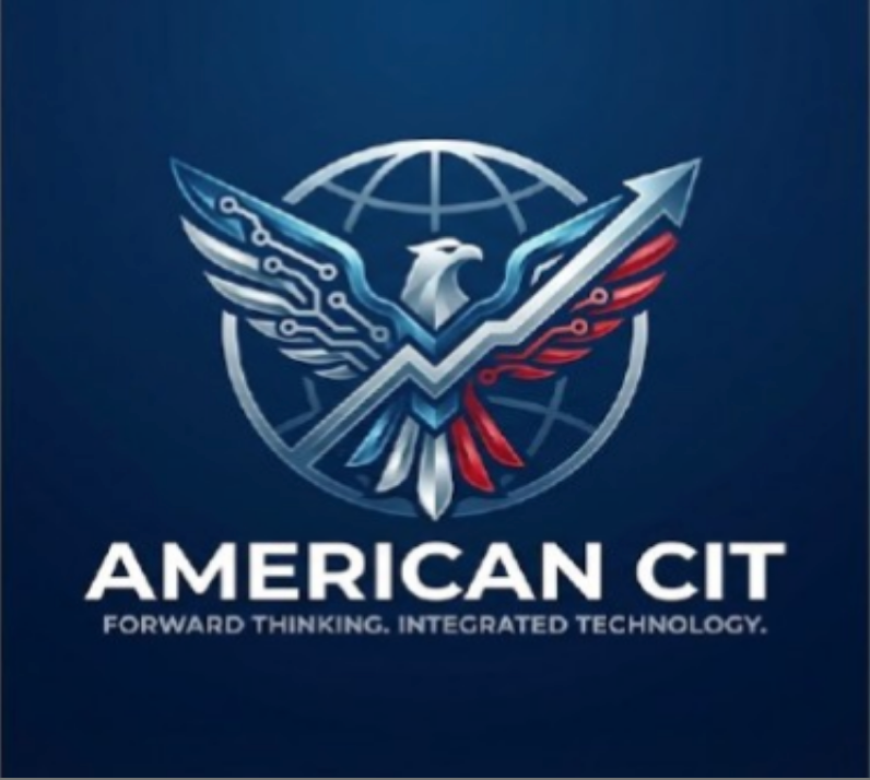 Logo featuring an eagle with wings styled like circuit boards and an upward arrow, with a globe in background, and the text 'American CIT' and 'Forward Thinking. Integrated Technology.'