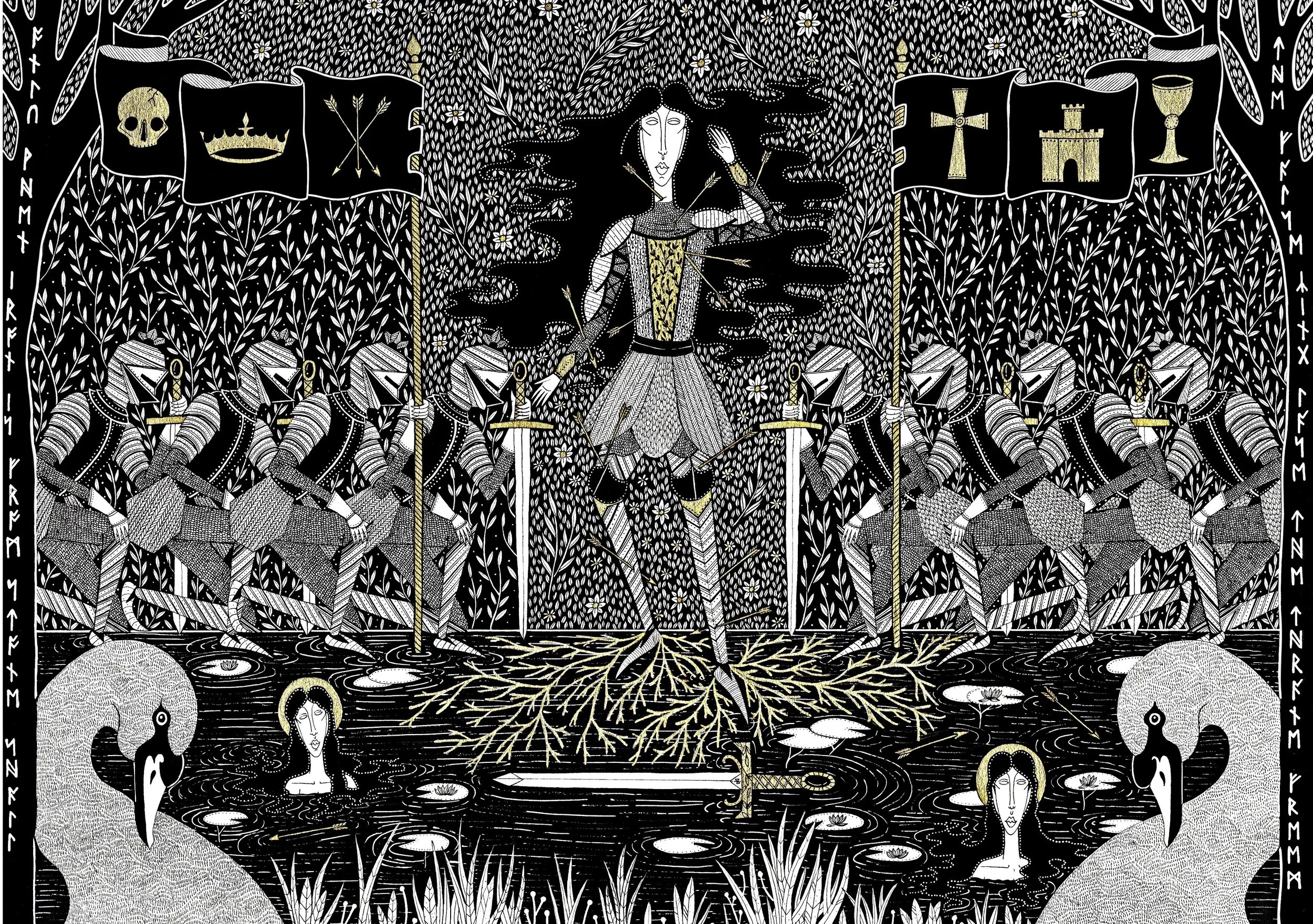 Medieval Warrior Woman, Arthurian A3 Art Print