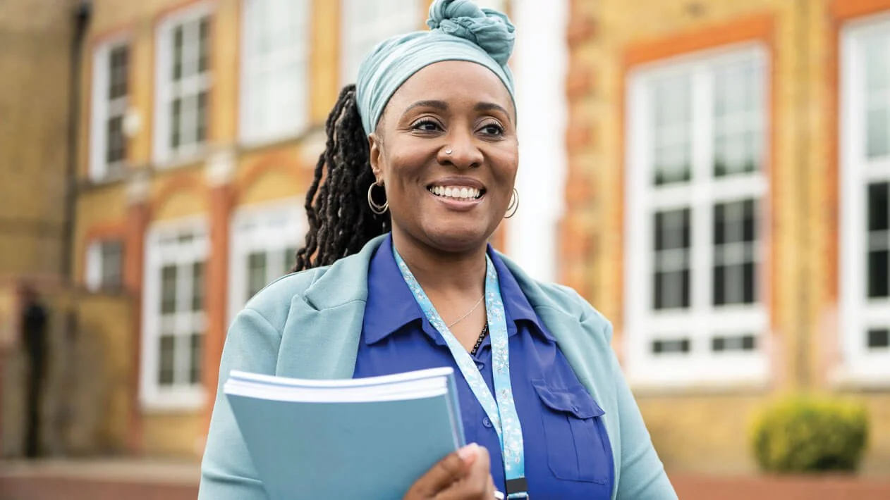 Woman outside of a school
