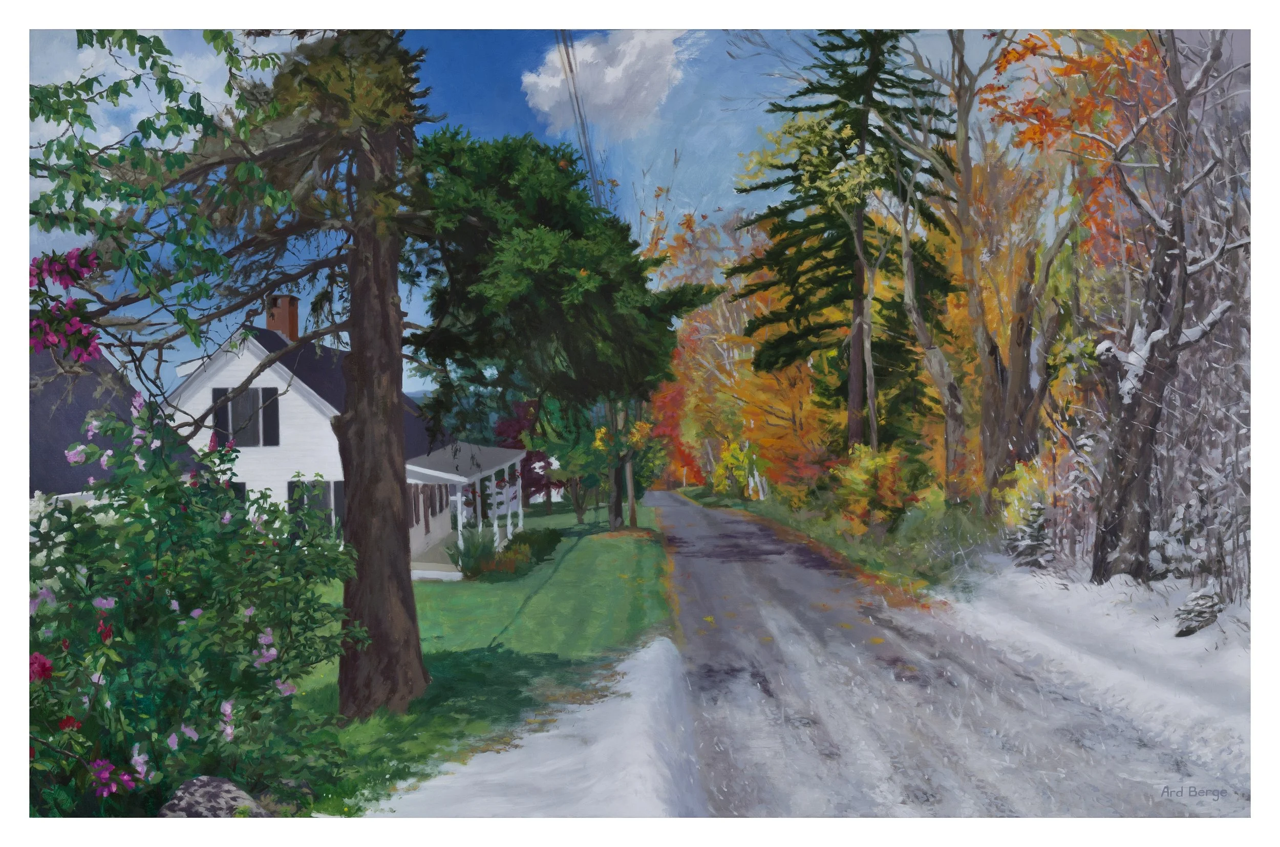 “The Four Seasons All Year Round”, August 2012—May 2013, oil on linen, 36“h x 56“w. 
