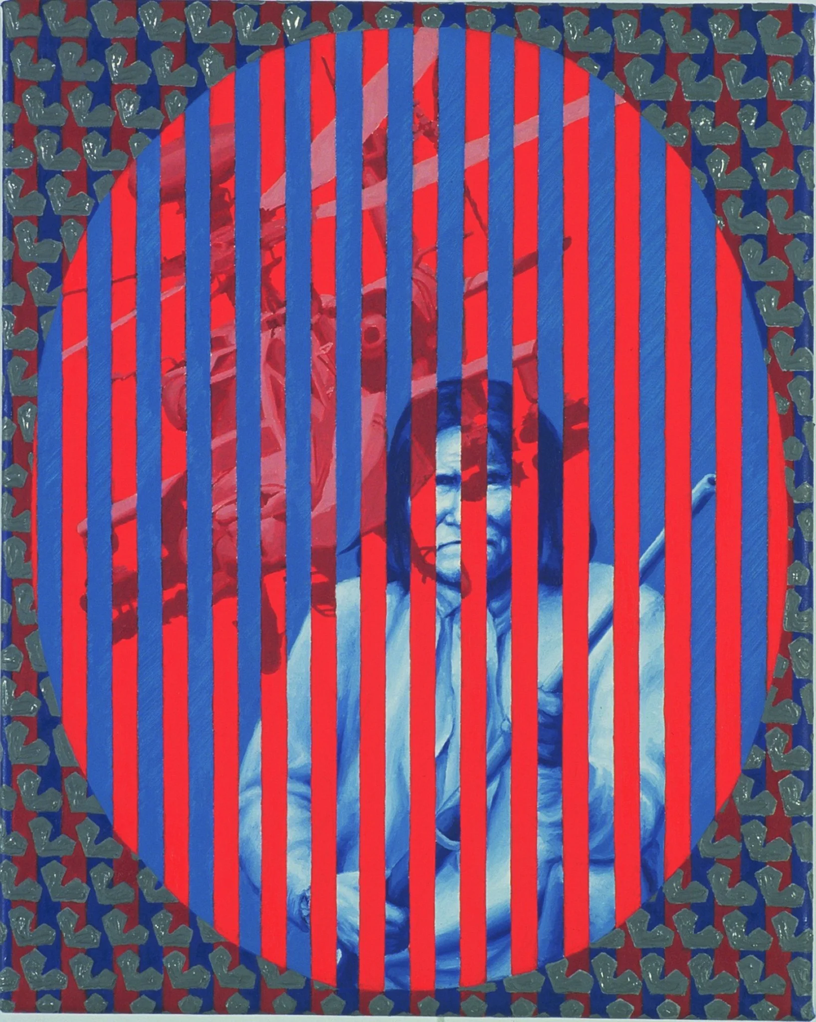 “Apache, Then and Now”, December 2005-February 2006, oil on linen, 10”h x 8”w.  Private collection.  Found in the "Diametrics" series.