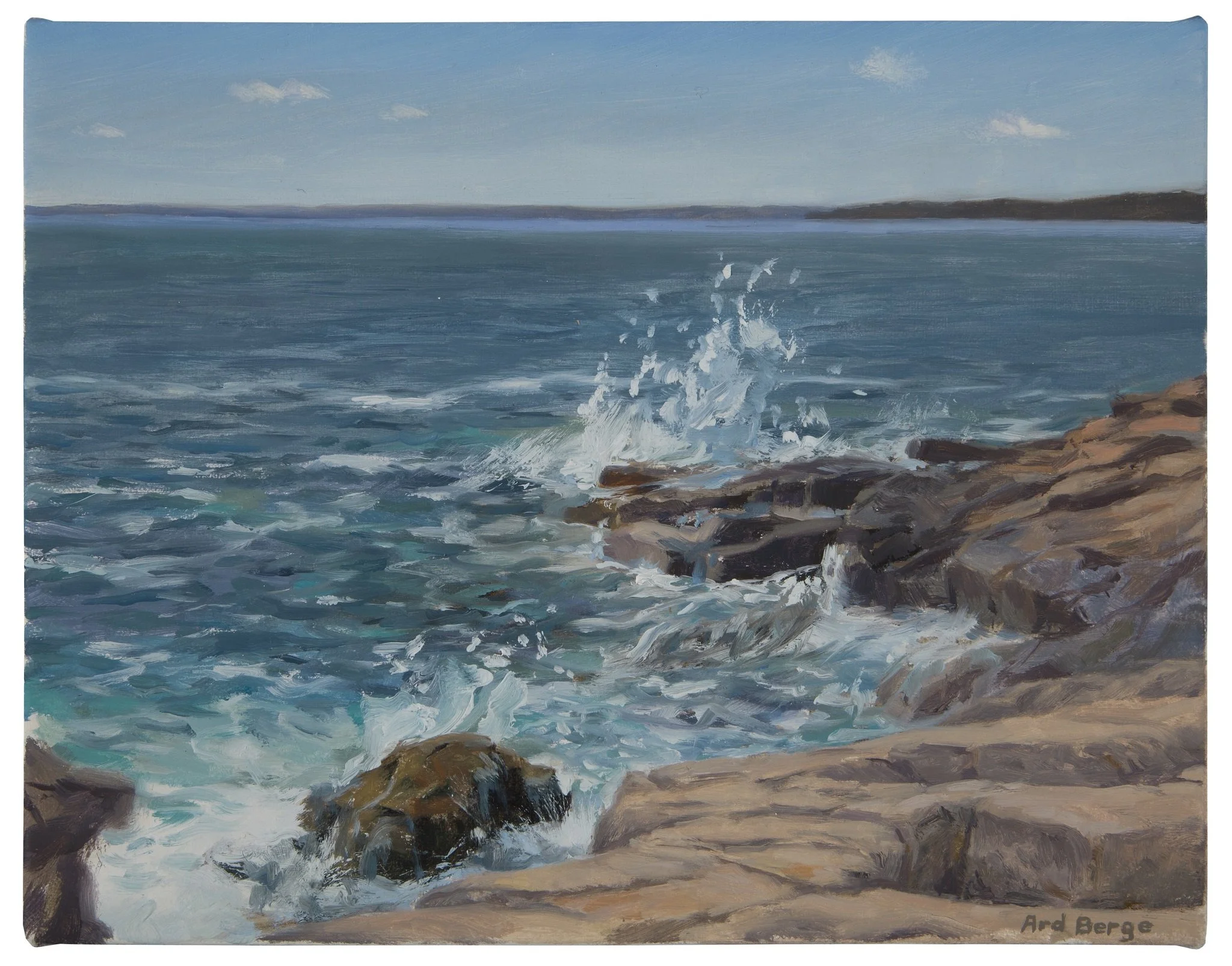 "Schoodic Waves", June 2016, oil on linen, 7"h. x 9"w.  Private collection.