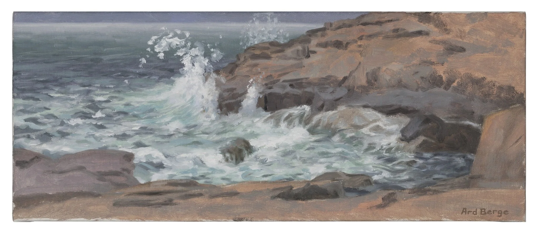 "Schoodic Tide", July 2017, oil on linen, 5"h. x 12"w.  Found in the "Landscape Paintings" series.