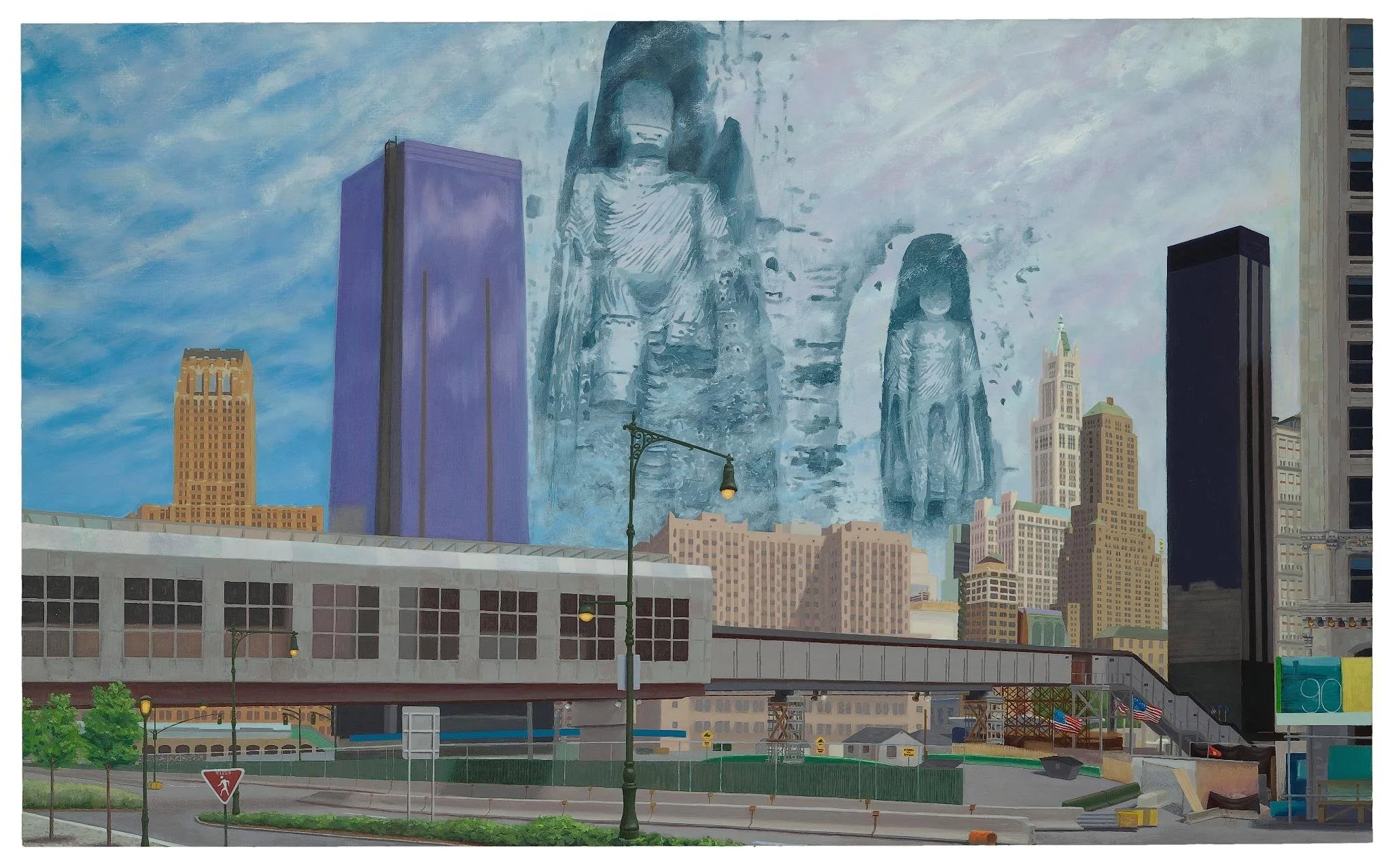 “Revelation (Bamiyan at Ground Zero)”, June 2005-February 2007, oil on linen, 22”h x 36”w.  Found in the "Diametrics" series.