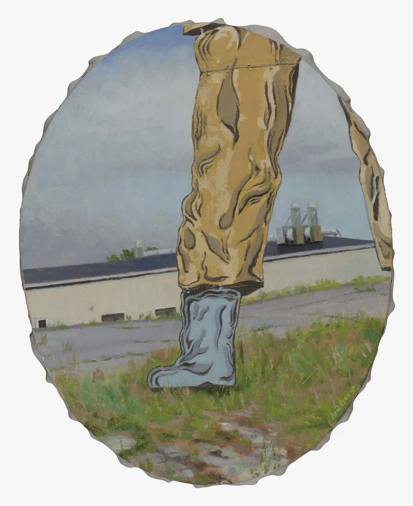 “A Fisherman’s Footing (Big Jim’s Leg)”, July 2023, oil on canvas, 8“h x 12“w (oval). 