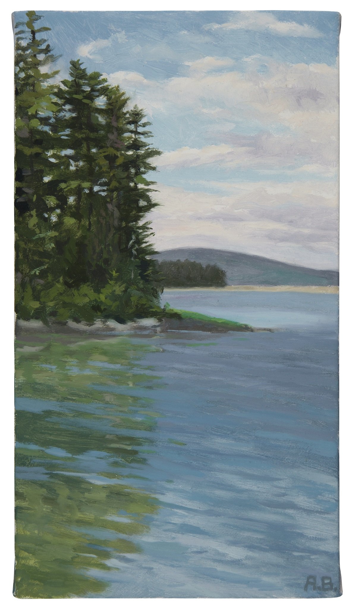 "Schoodic View of MDI”, June 2016, oil on linen, 9"h. x 5"w.  Found in the "Landscape Paintings" series.