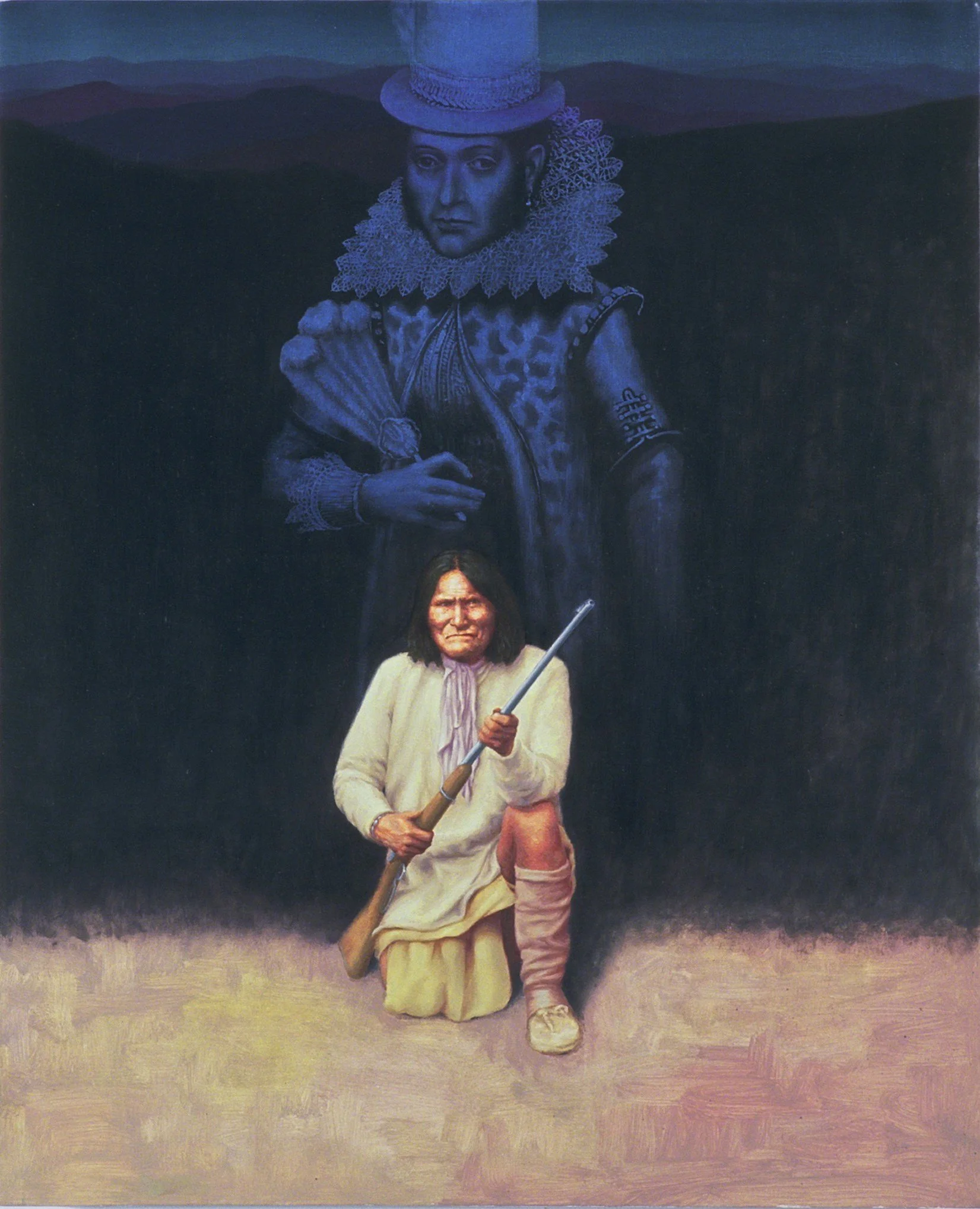 “Princess of Peace, Warrior Prince (Pocahontas and Geronimo) ”, August 2005-March 2006, oil on linen, 22”h x 18”w.