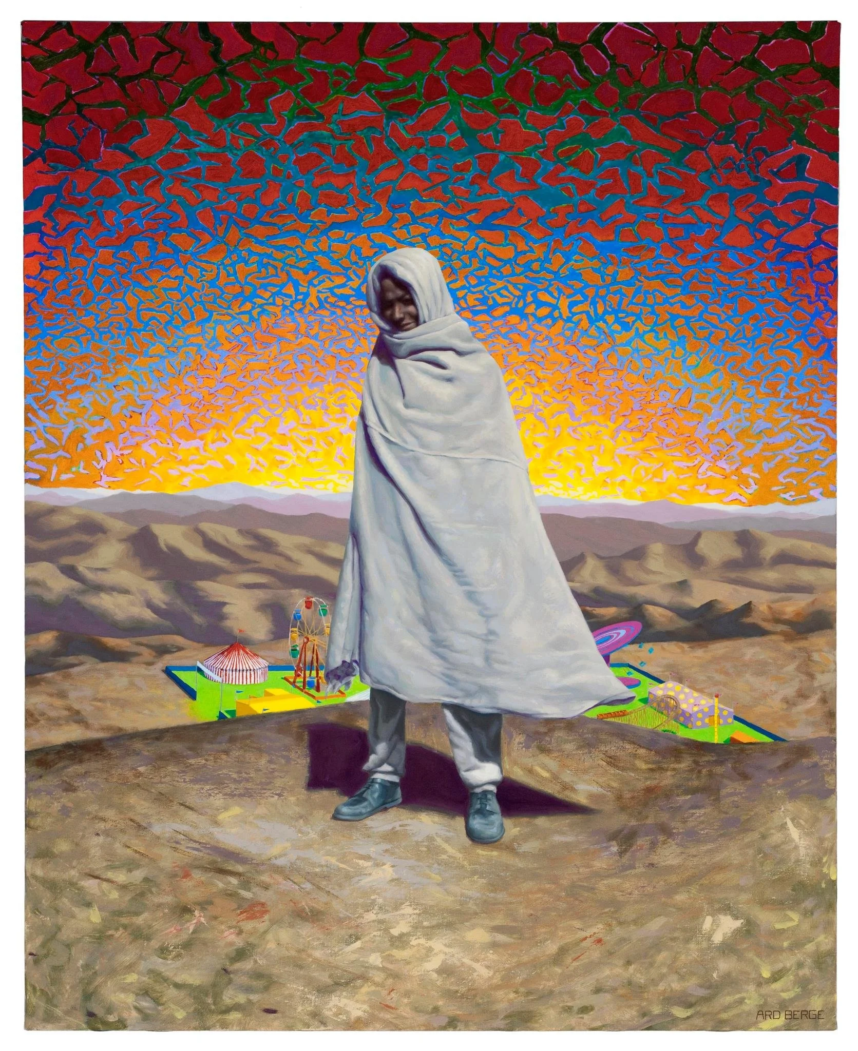 “State Fair (Lasta Mountains, Ethiopia)”, April 2007-December 2009 oil on linen, 30”h x 24”w.  Found in the "Dreamscapes" series.