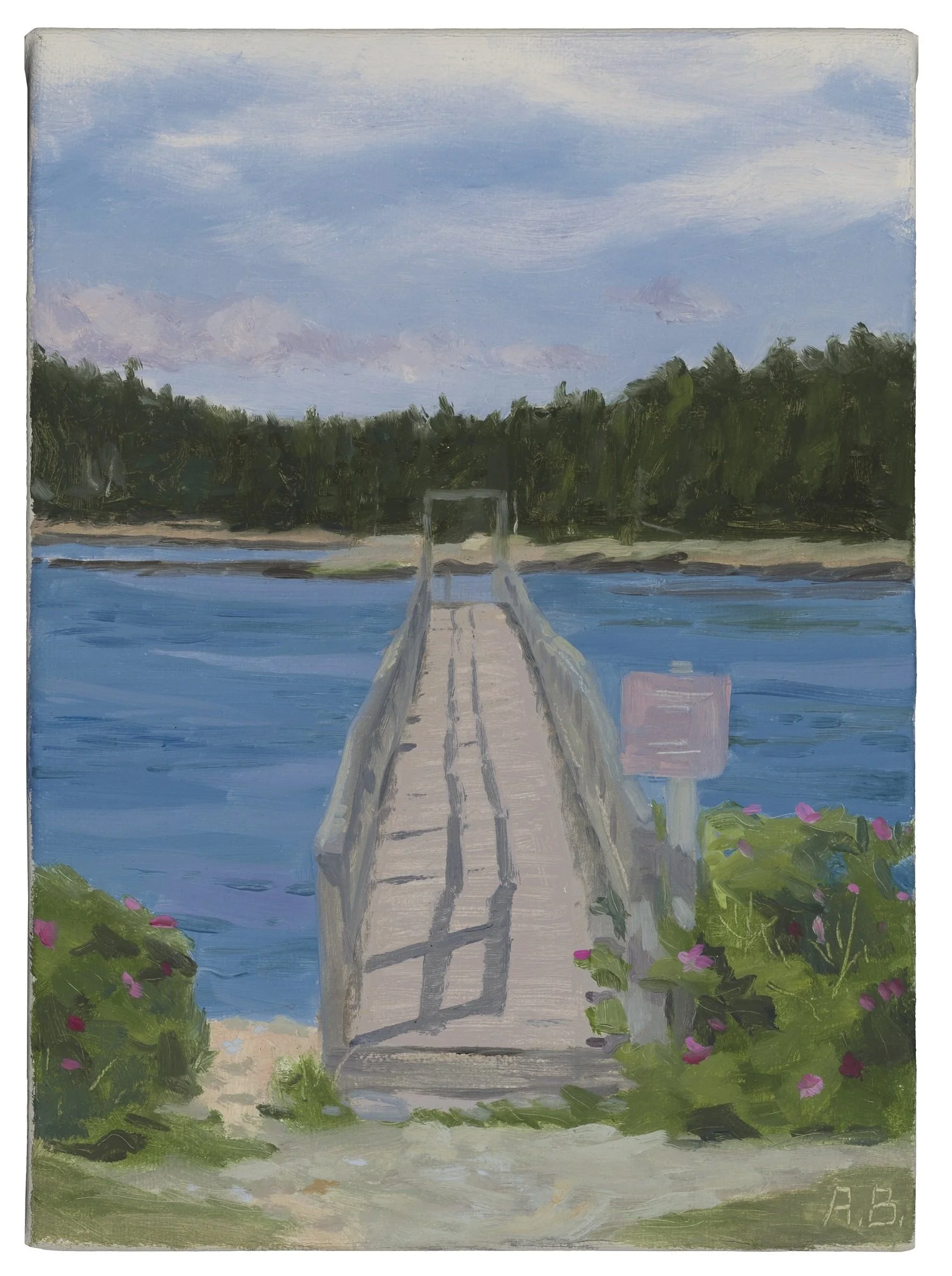"Schoodic Dock”, June 2016, oil on linen, 7"h. x 5"w.  Found in the "Landscape Painting" series.
