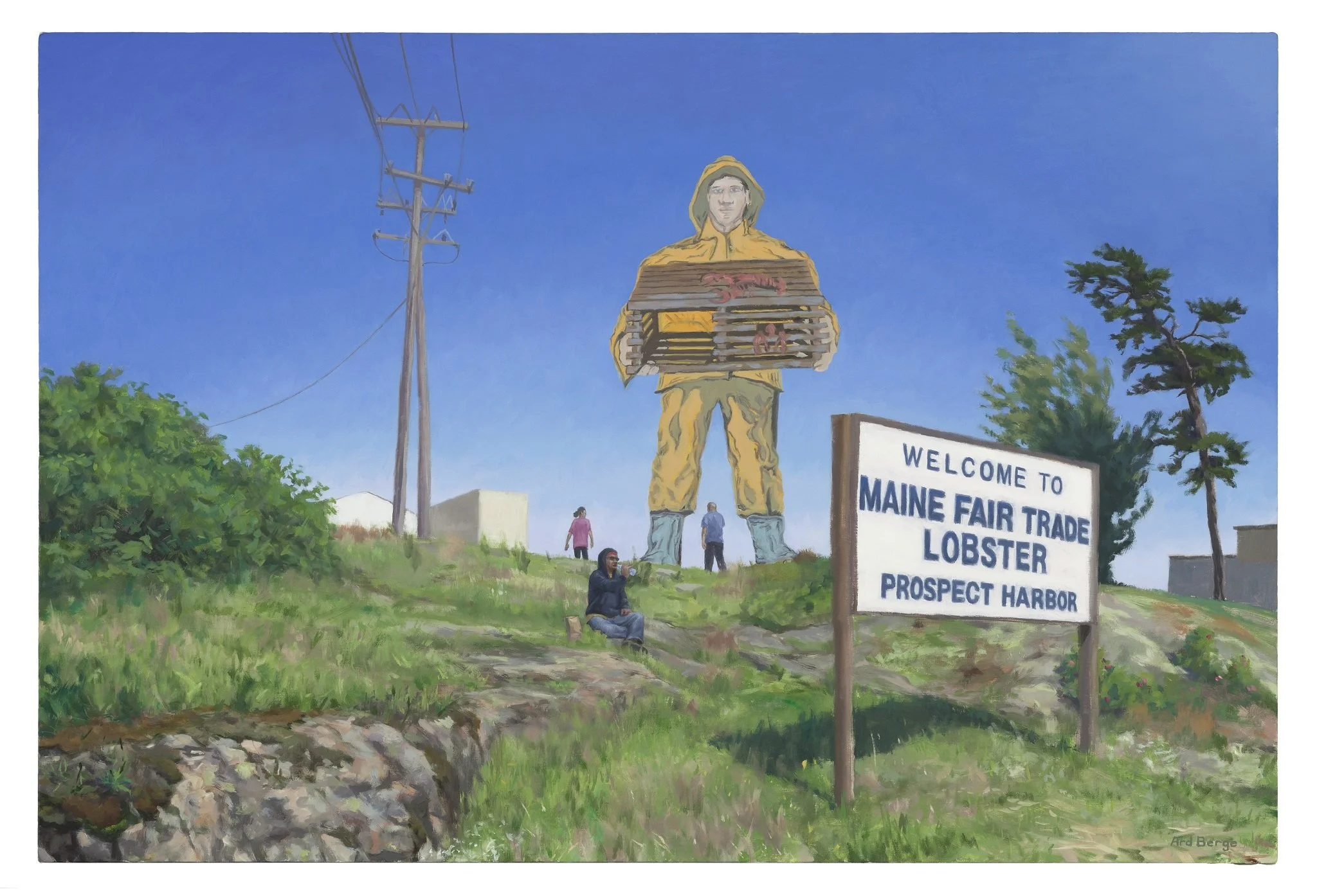 “Guest Worker Lunch”, June 2016-November 2018, oil on linen, 24"h x 36"w.