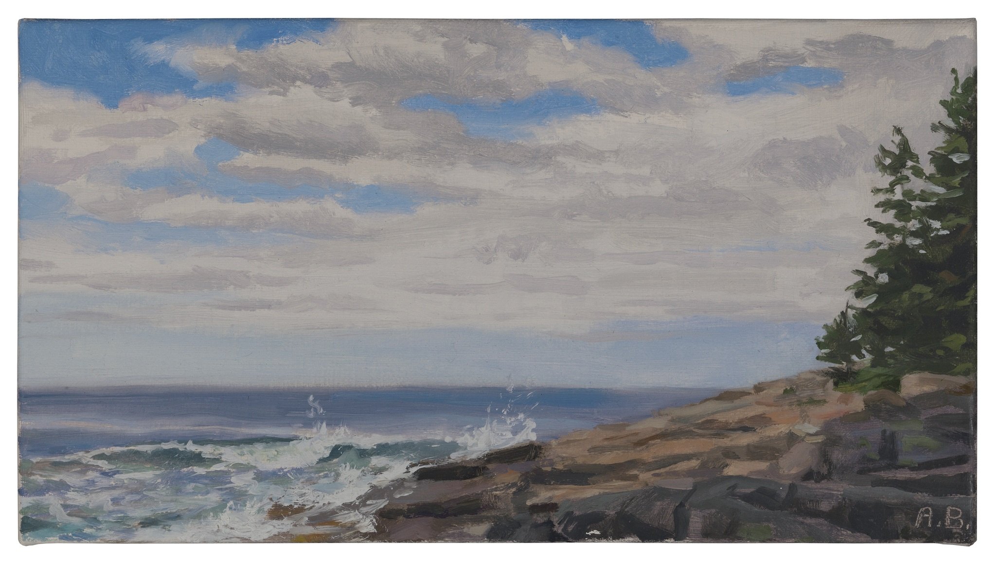 "Schoodic Rollers", June 2015, oil on linen, 5"h. x 9"w.  Private collection.