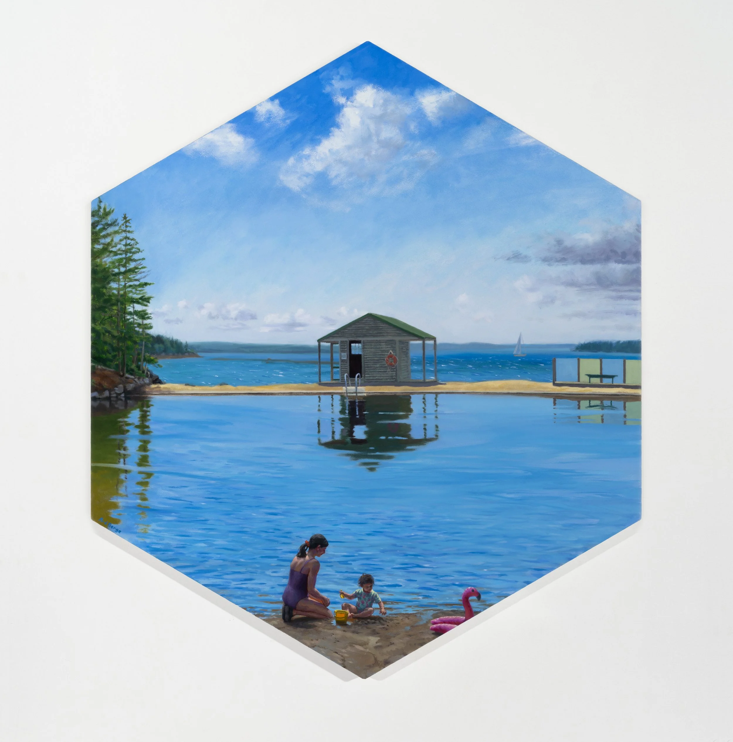 “Fair Winds and Following Seas”, July 2023-March 2025, oil on canvas, 40.5”h x 35”w (hexagon).  

Found in the "Nothing Gold Can Stay" series.