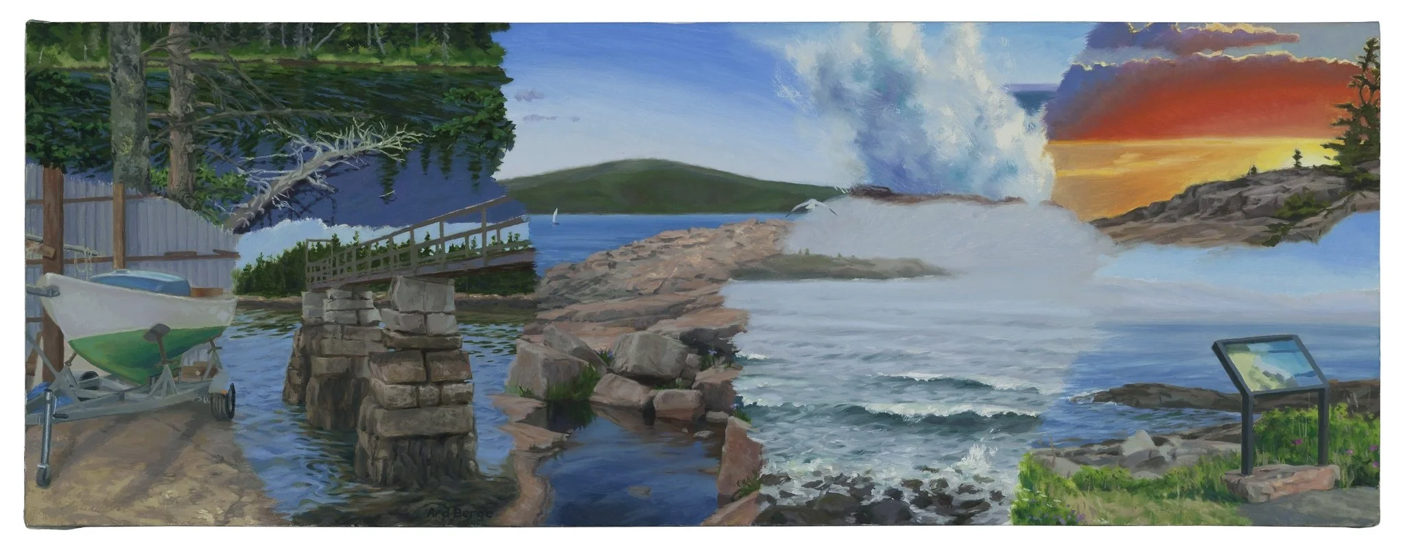 “Postcard” June-July 2019, oil on linen, 11”h x 30“w.  