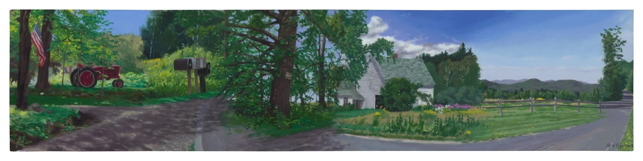“Rural Route (Whitcomb Hill Road)”, August 2013, oil on linen, 12”h x 54”w.  