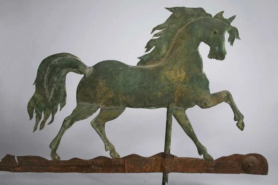 A Moulded and Gilded Copper Prancing Horse Weathervane