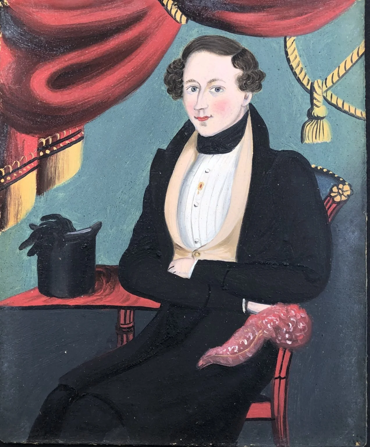 A Folk Portrait of a Young Gentleman in a Federal Interior