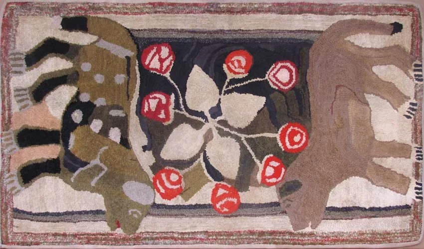 Hooked Rug of Two Dogs