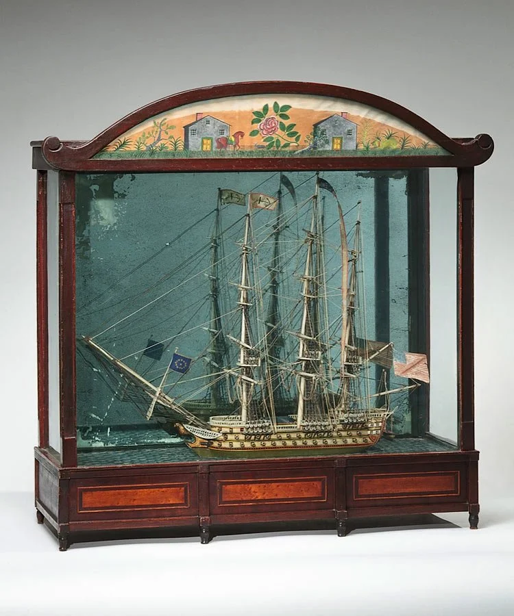 Large Ship Model Displayed in Cabinet