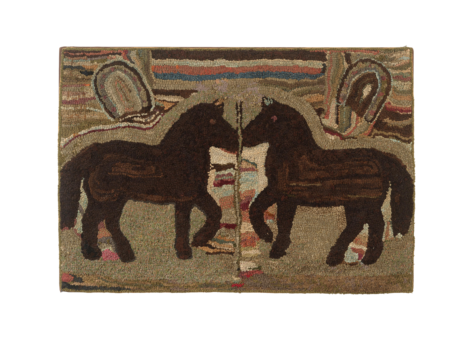 Horses with Horseshoes Hooked Rug