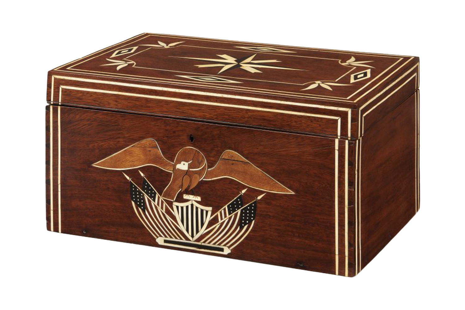 Rare Patriotic Polychrome Decorated Scrimshaw Inlaid Sailor’s Box
