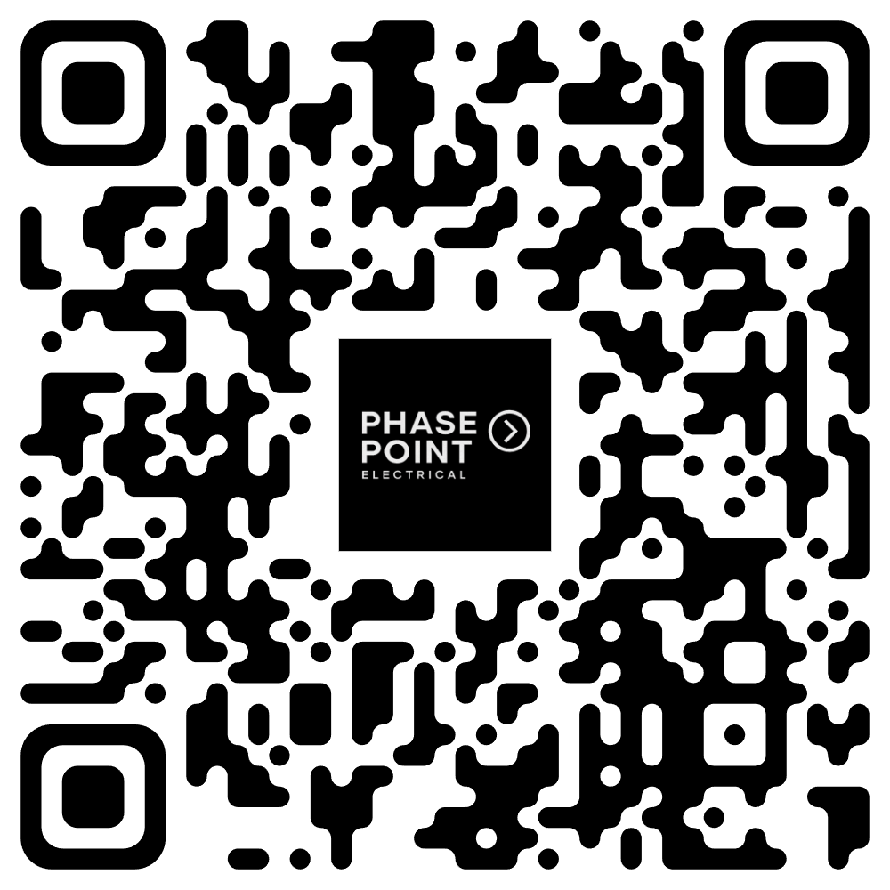 Black background with white text and a symbol reading 'Phase Point Electrical' and a right arrow icon.