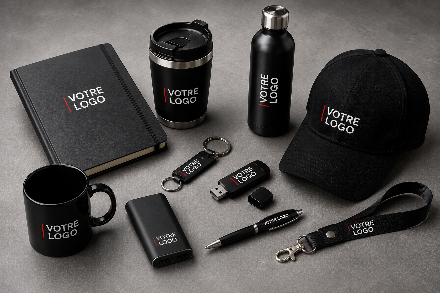 Objets publicitaires modernes et personnalisés réalisés par Pic Pub à Fougères (Bretagne). Sélection professionnelle d’articles promotionnels : carnets personnalisés, mugs réutilisables, bouteilles, casquettes, clés USB, stylos, badges, lanières (lan