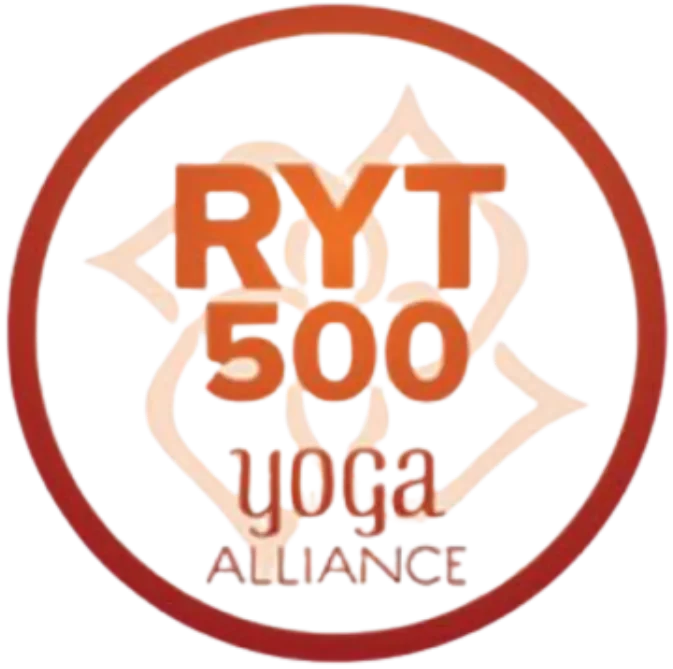 Logo featuring text 'RYT 500 yoga ALLIANCE' inside a red circle with a star-like design in the background.