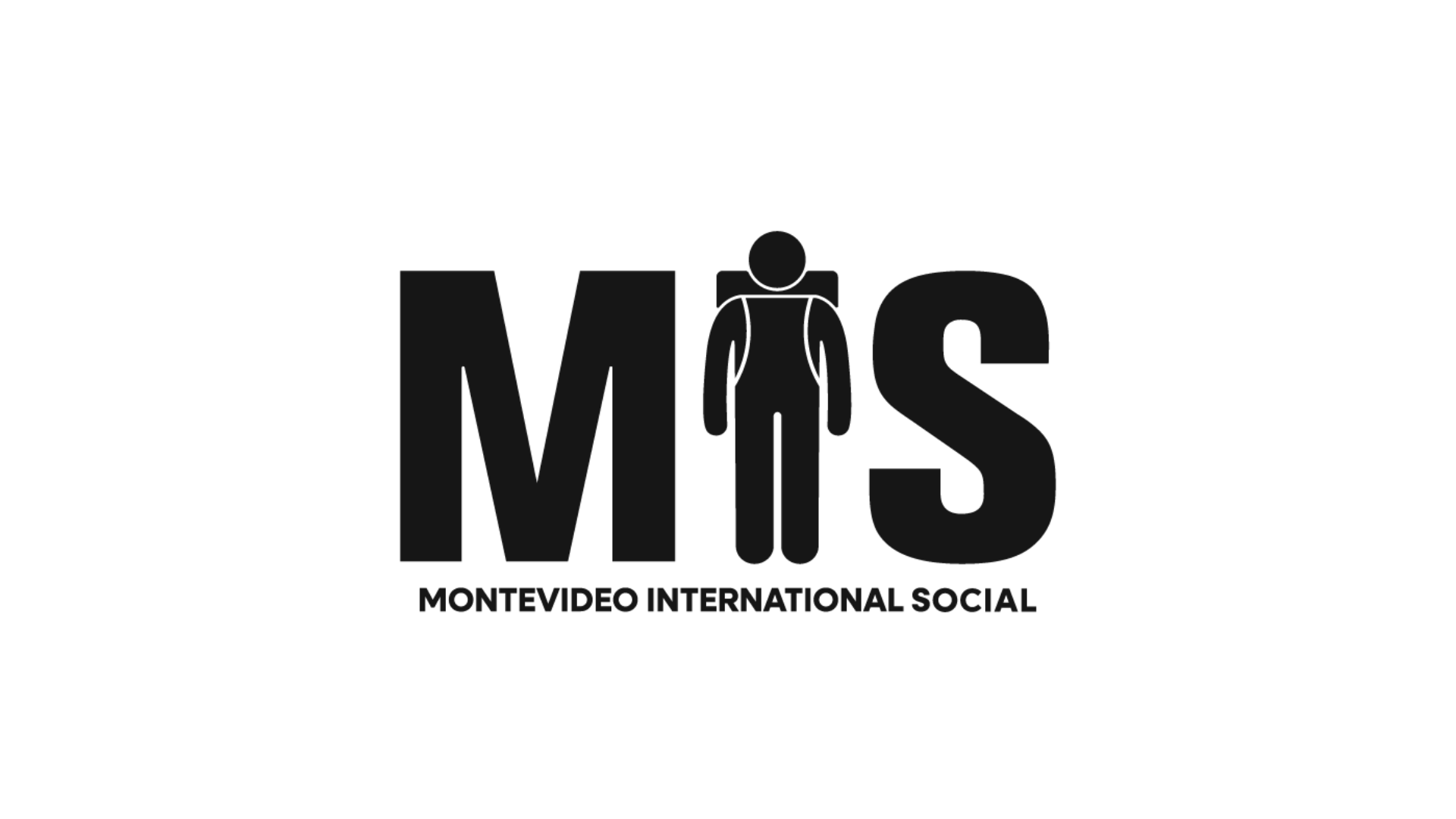 Logo en negro y blanco del Montevideo International Social, con letras grandes y un icono de figura humana en medio.