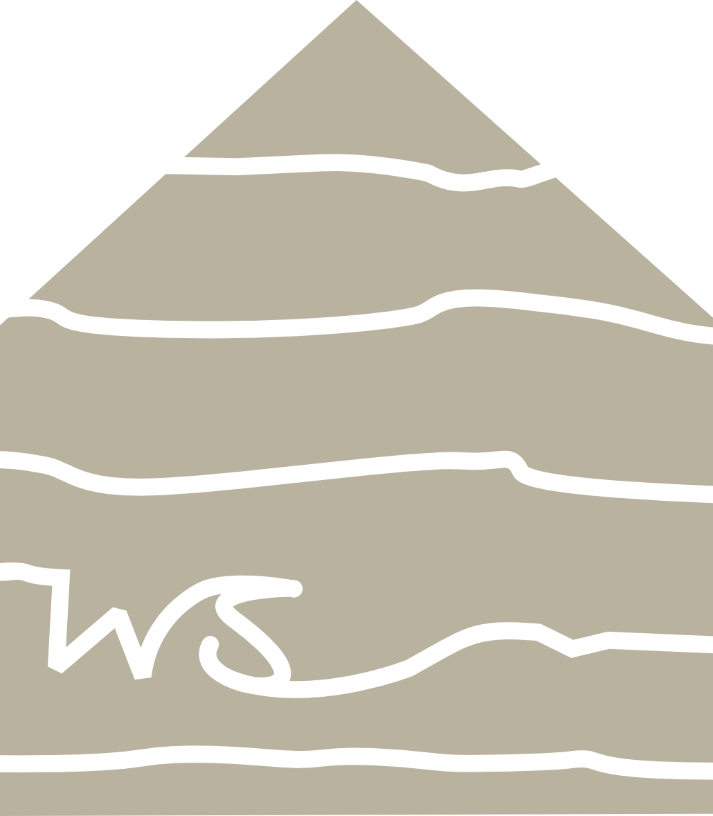 Drawing of a pyramid with wavy lines and the text 'WS' at the bottom.