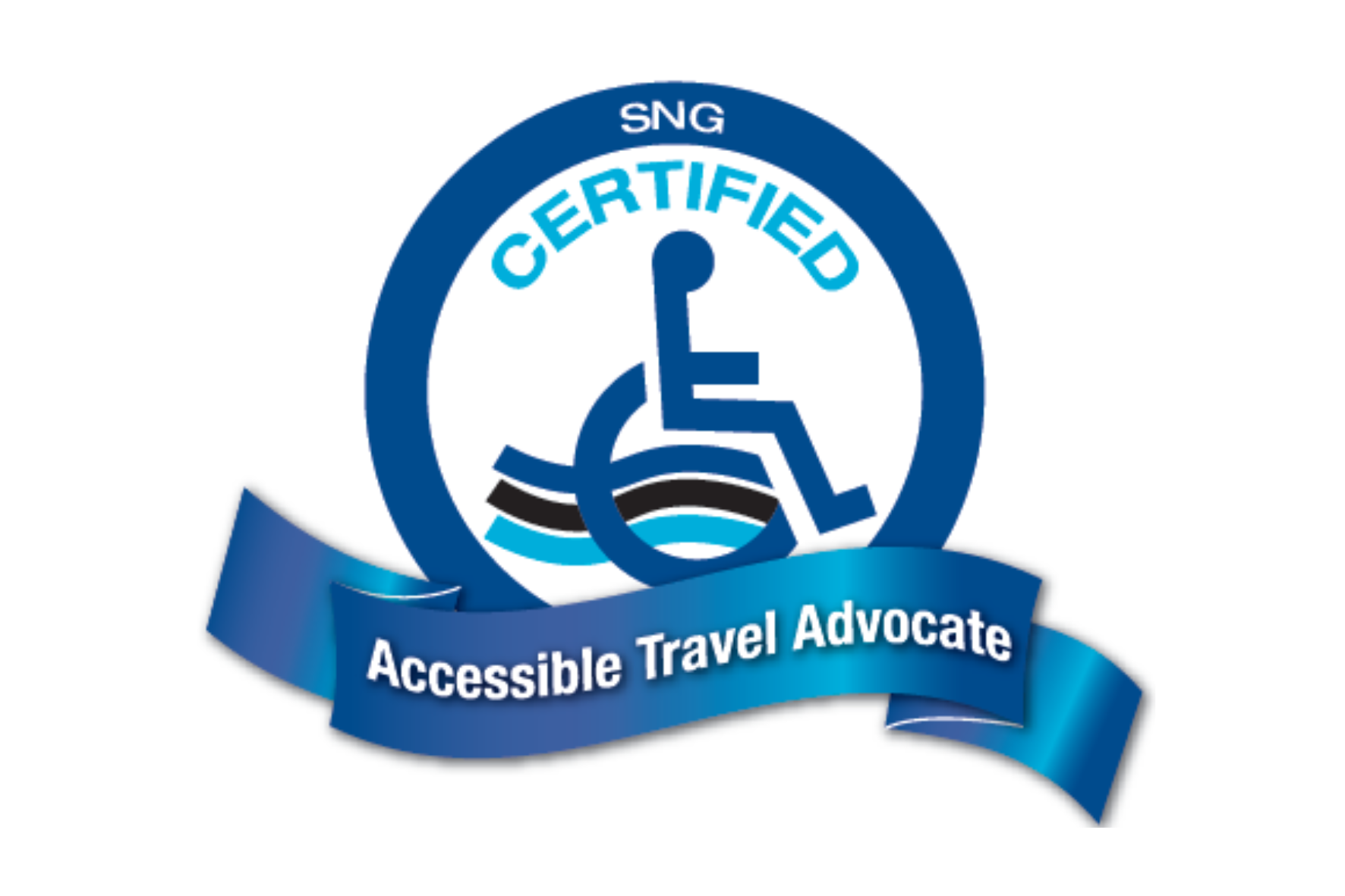 Special needs certification badge with wheelchair symbol and the text 'Accessible Travel Advocate'