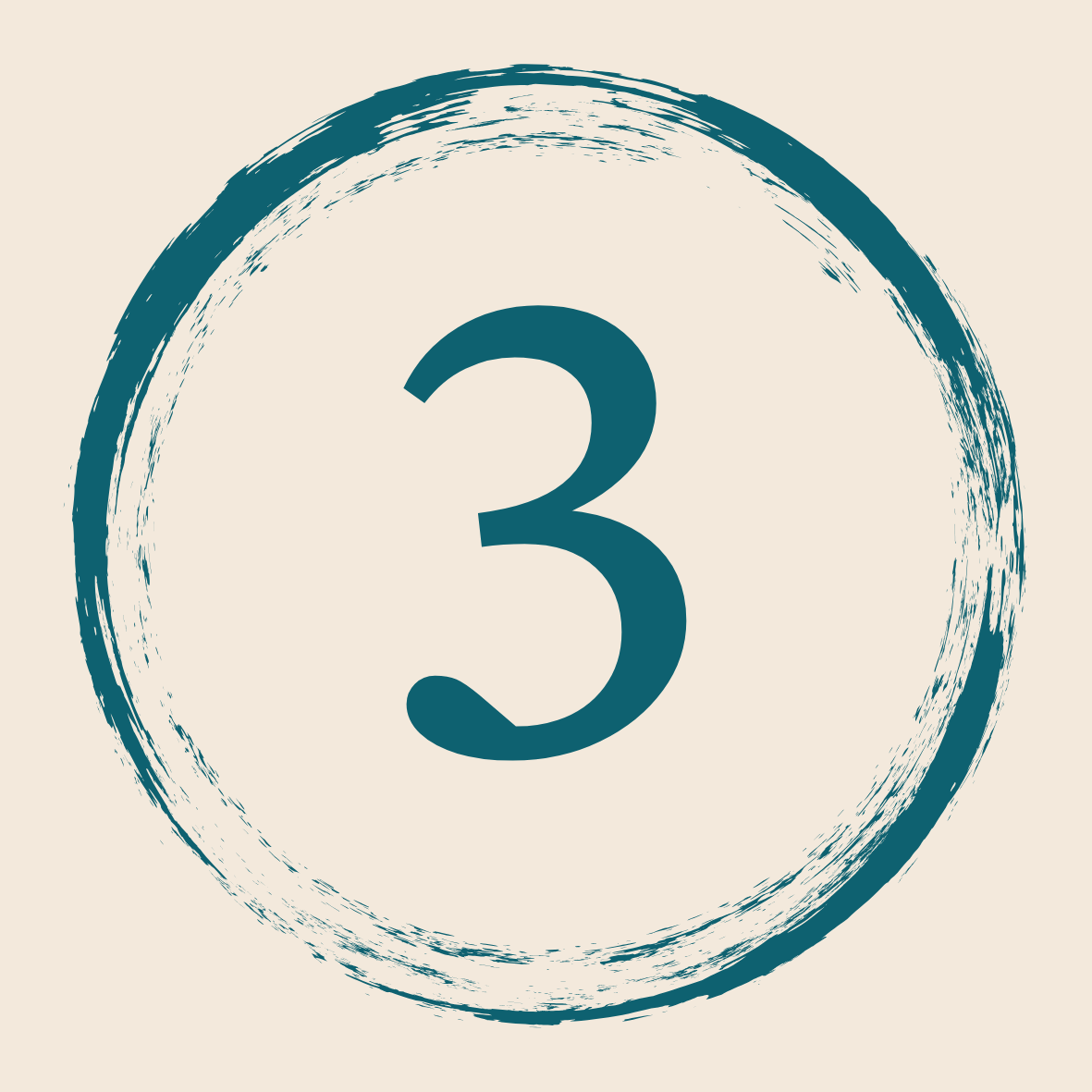 Number three inside a circular, brushstroke-style border on a beige background.
