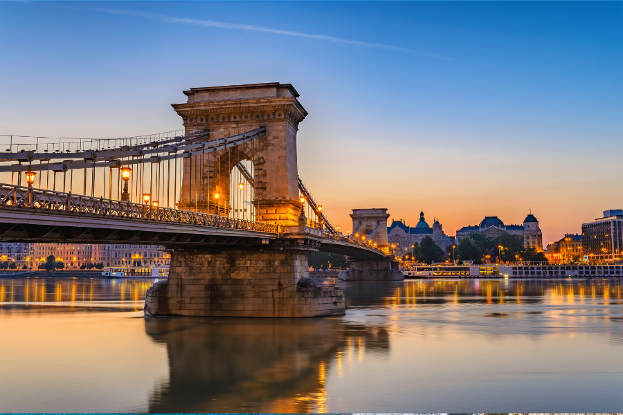 Szechenyi Bridge across the Danube River in Budapest, Hungary