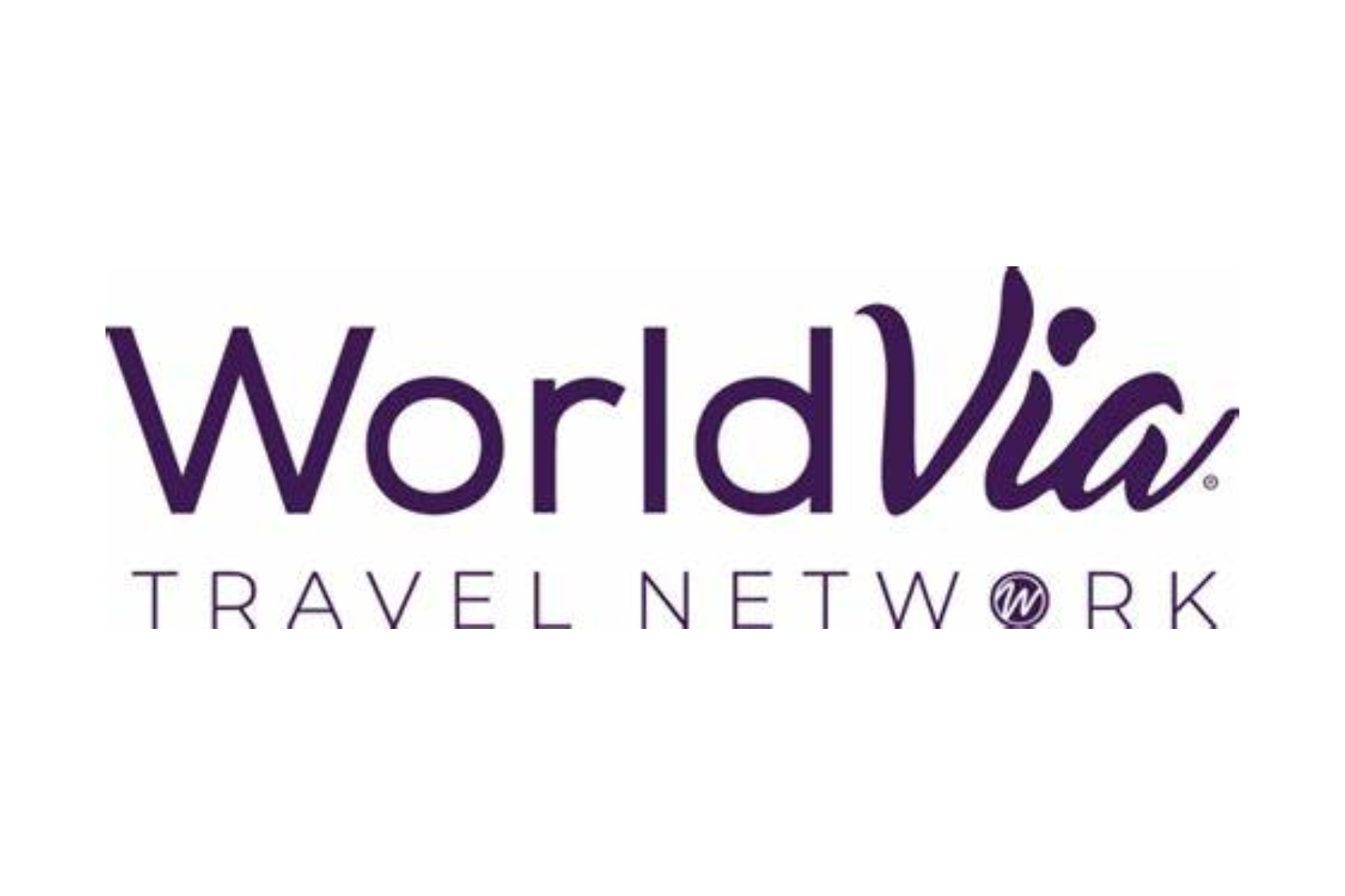 Logo of WorldVisa Travel Network in purple and black text