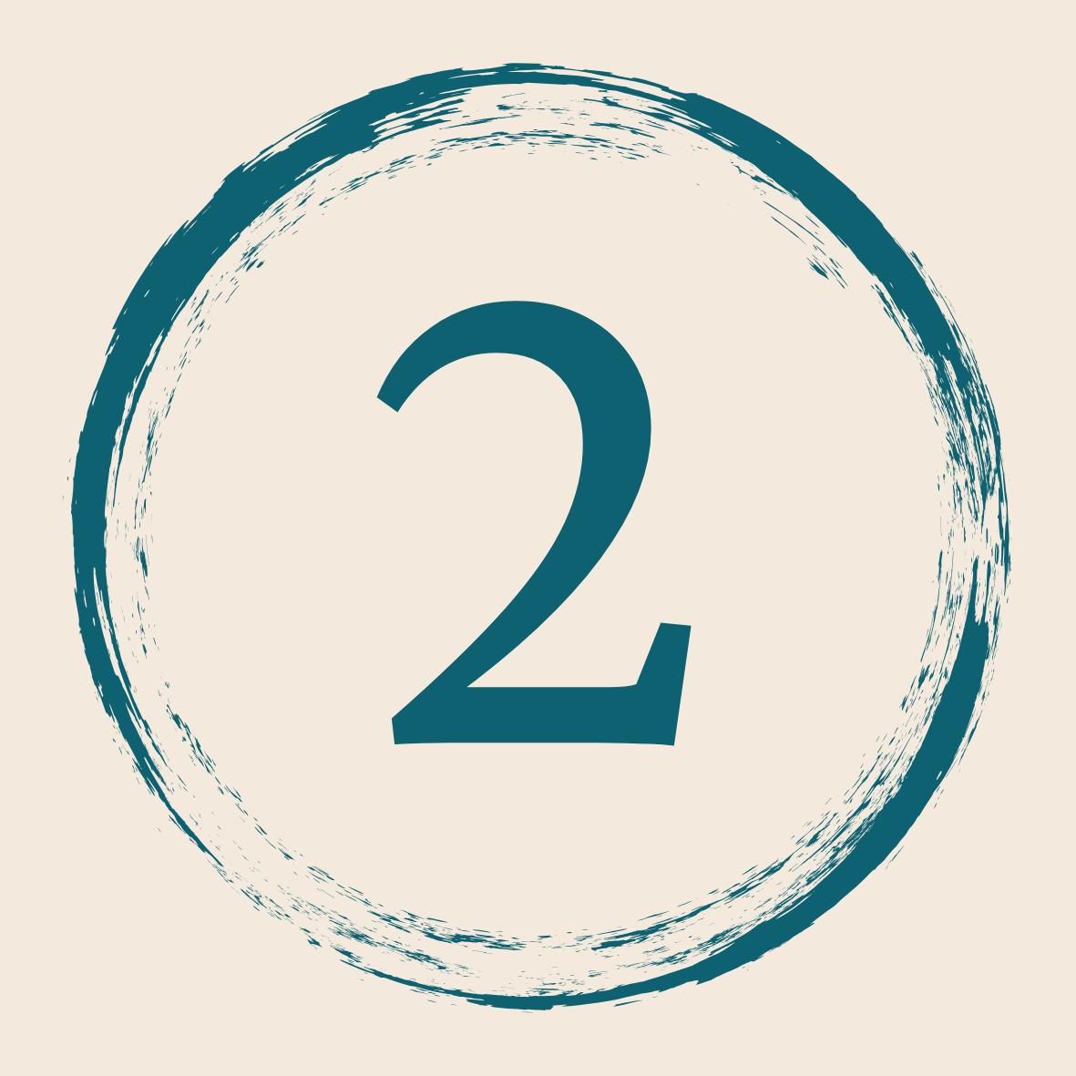 Number 2 inside a circular brushstroke design on a beige background.