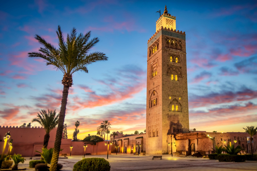 Koutoubia Mosque, the largest mosque in Marrakech, Morocco