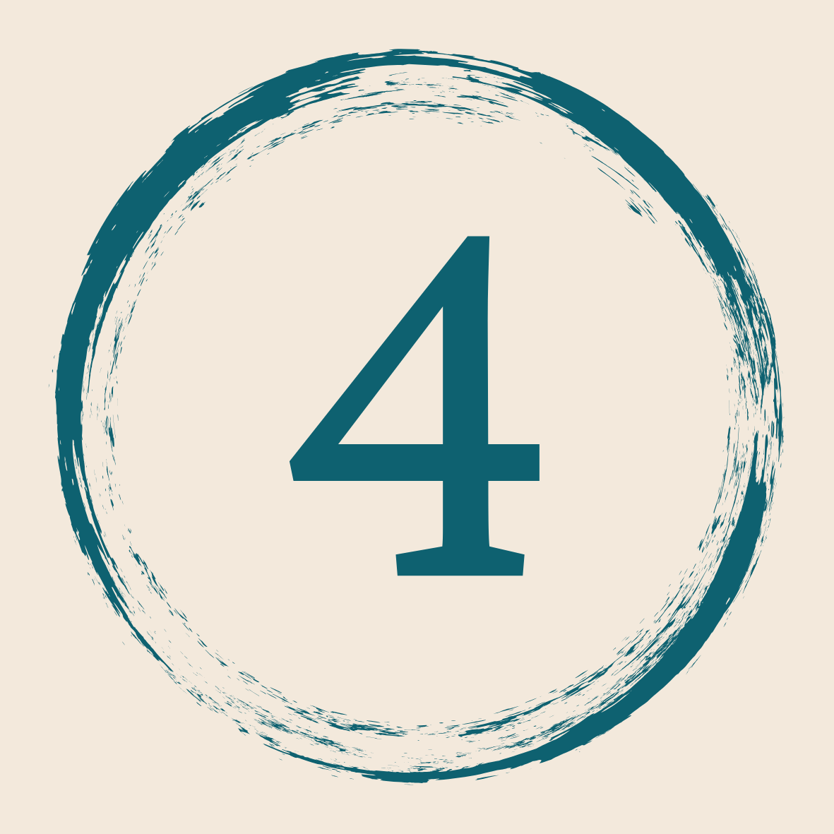 Number four inside a circular brushstroke design on a light background.