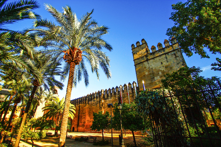 The Alcazar de los Reyes Cristianos, also known as the Alcazar of Cordoba, in Spain (next to the Guadalquivir River)