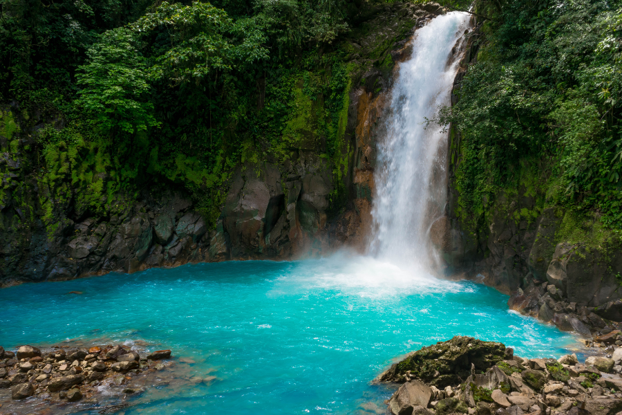 Rio Celeste waterfall, located in Tenorio Volcano National Park in Costa Rica