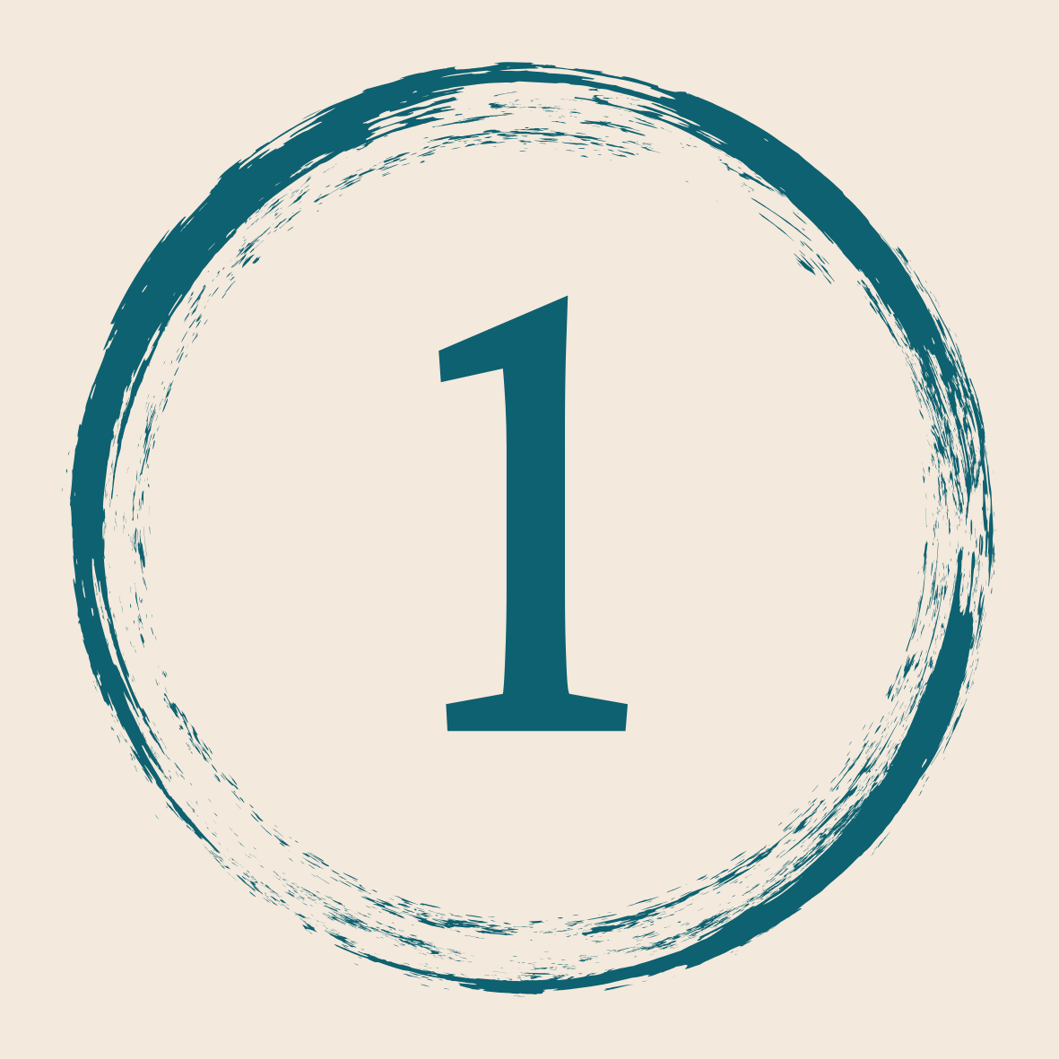 Number one inside a textured circular border on a beige background.