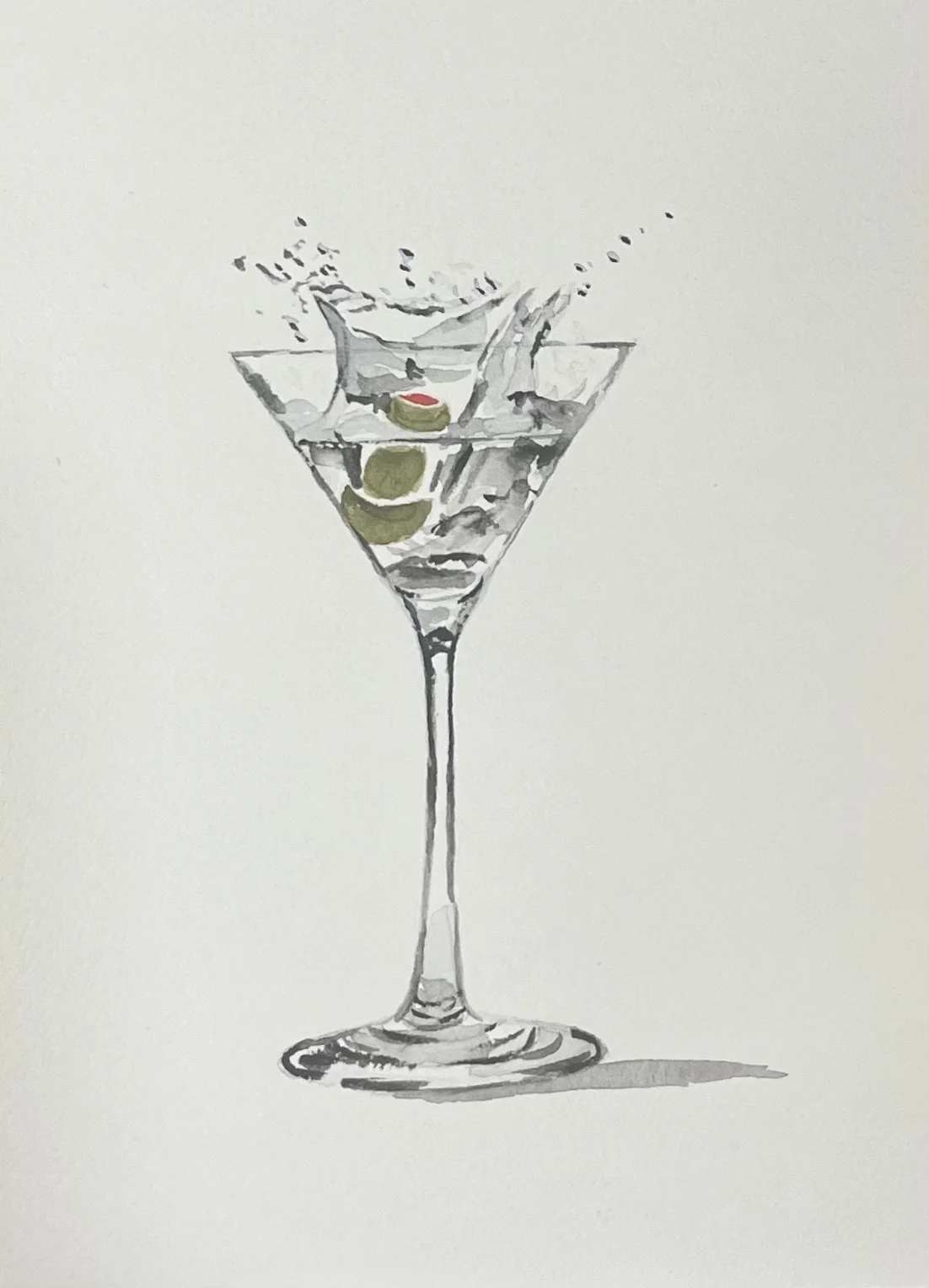 Martini  Splash Watercolor 8x10