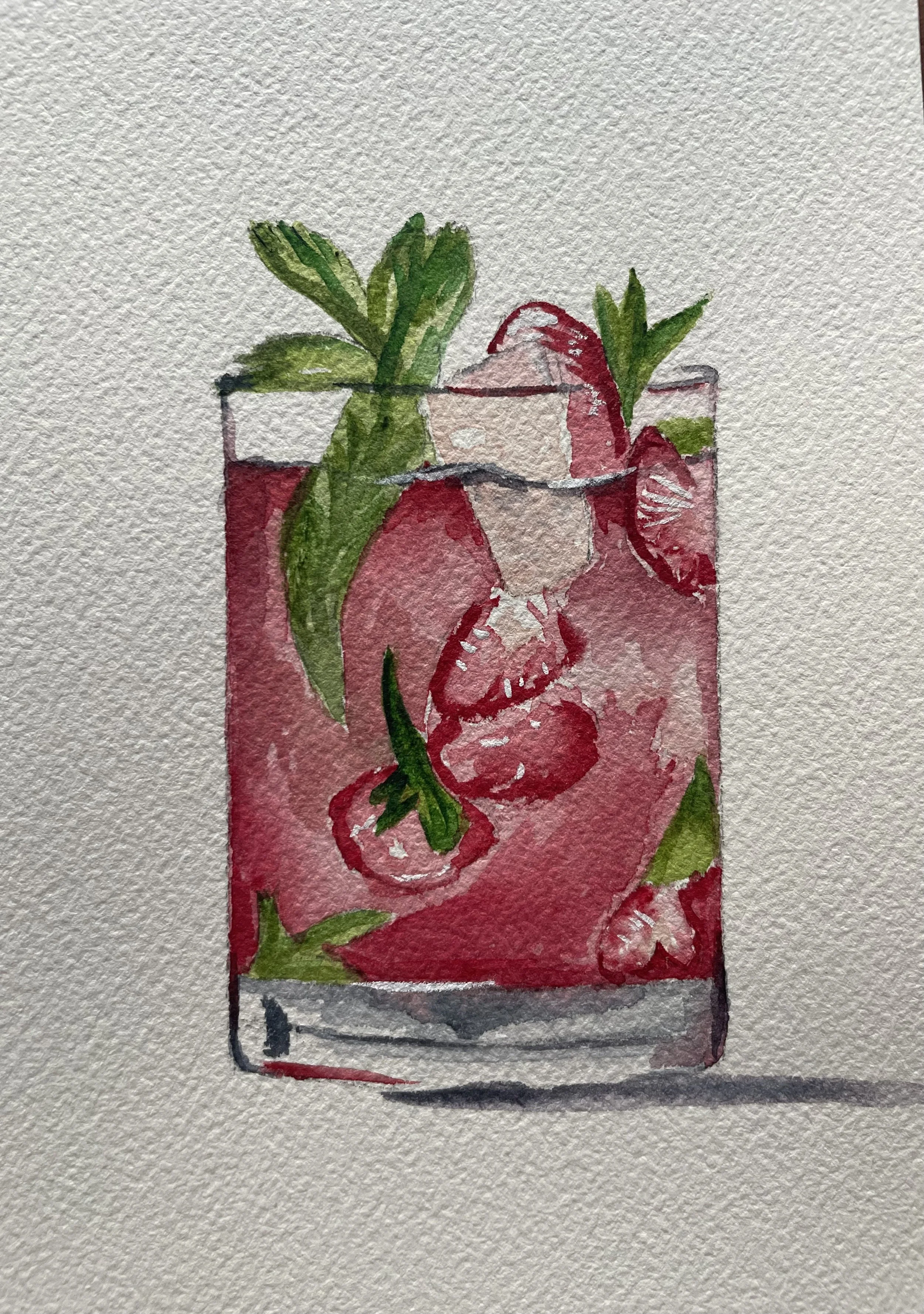 Strawberry Mojito Watercolor 8x10