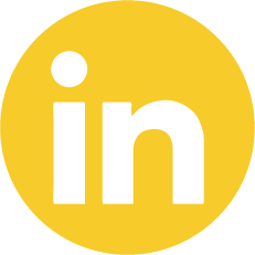 LinkedIn logo with a yellow circular background and black lowercase letters 'in'.