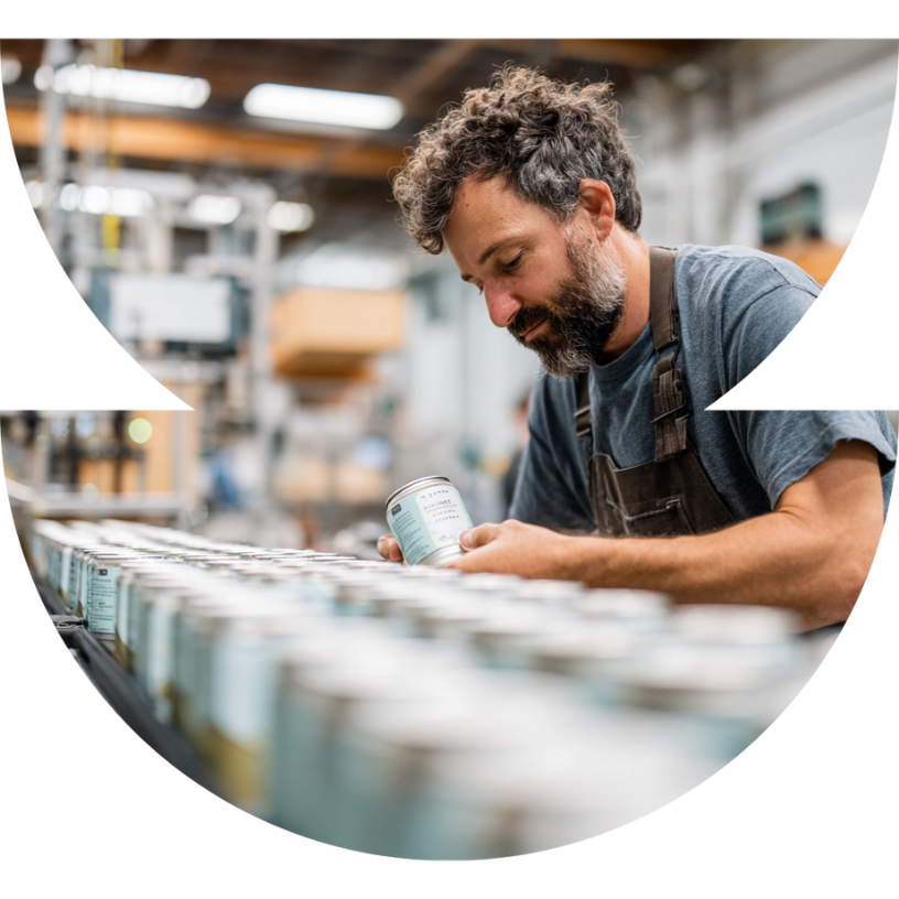 Founder inspecting canned beverage production run